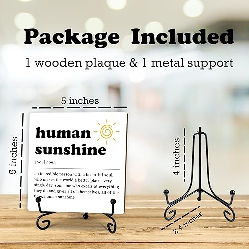 Miniatura 2 de Placa de madera Boho Sunshine de 5 pulgadas, sol humano, decoración de escritorio retro para el sol, con 1 soporte de metal, regalos significativos,