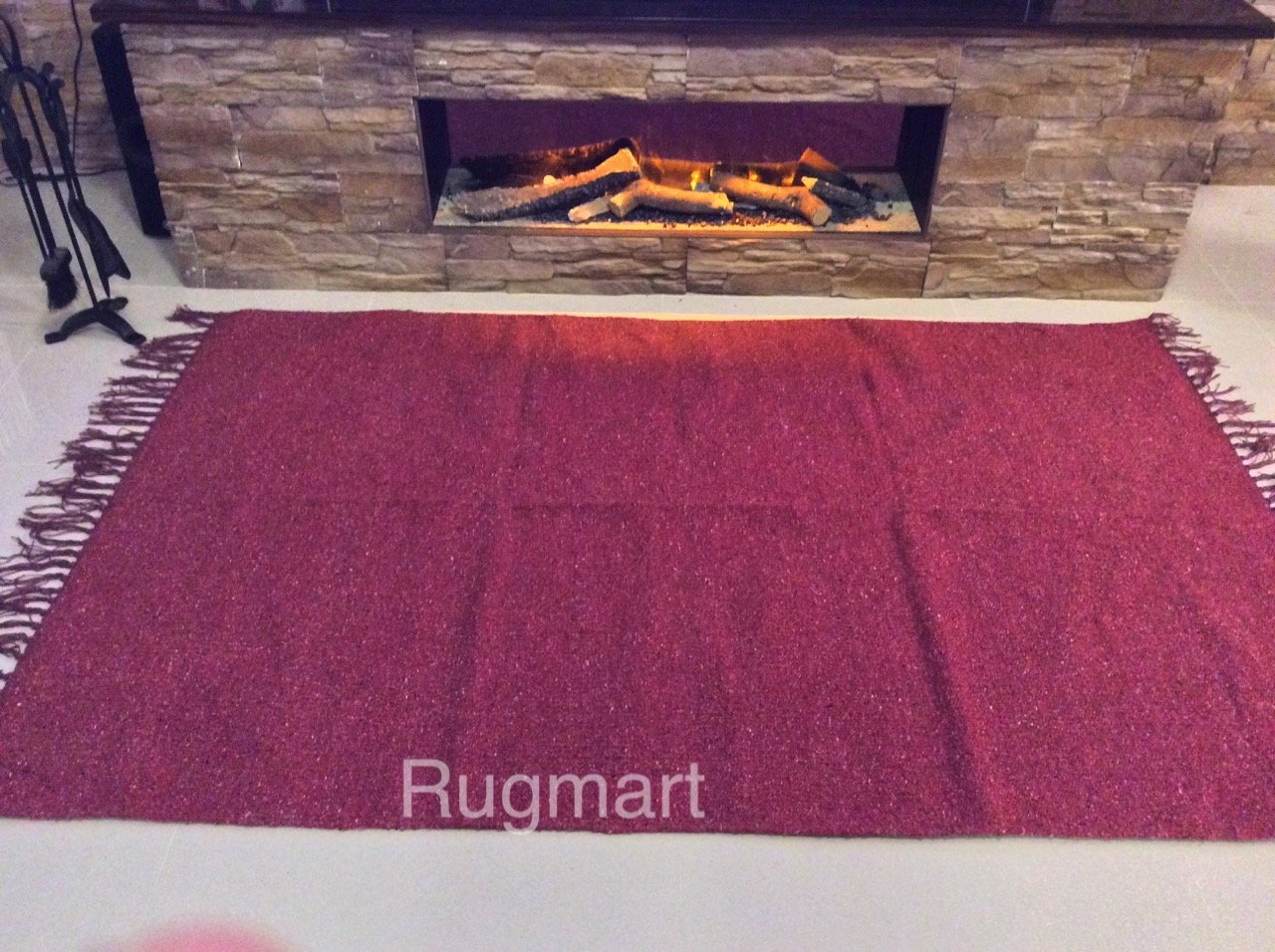 Eco friendly Plain Burgundy Red Handmade Recycled Cotton Rich Durrie Rug (Small 60x90cm - (2'x3'))