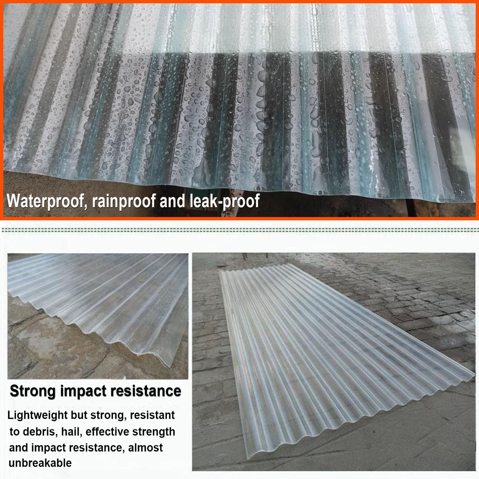 1.2mm Planchas Transparentes Tejados, 2/4/5/8/10/13/15/20pcs Hojas De Techo Corrugado, Paneles Para Tejado Resistentes Al Impacto, FRP Con Resistencia A Los Rayos UV (0.9×0.9m,4pcs)