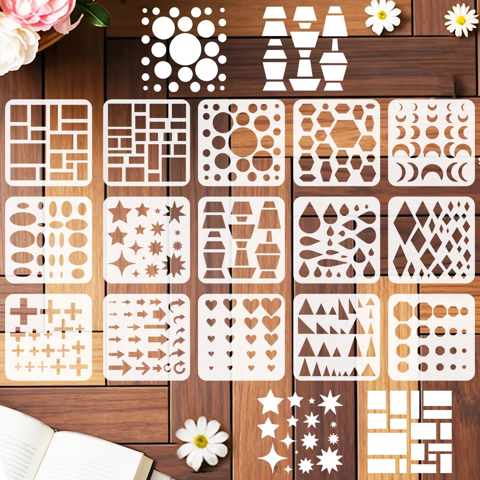 INFUNLY 15Pcs Basic Shape Wall Stencil for Painting 7.87×7.87" Reusable Geometry Rectangle Wall Stencils Star Moon Painting Stencil Small Walls Template for Card Making Photo Engraving Jewelry