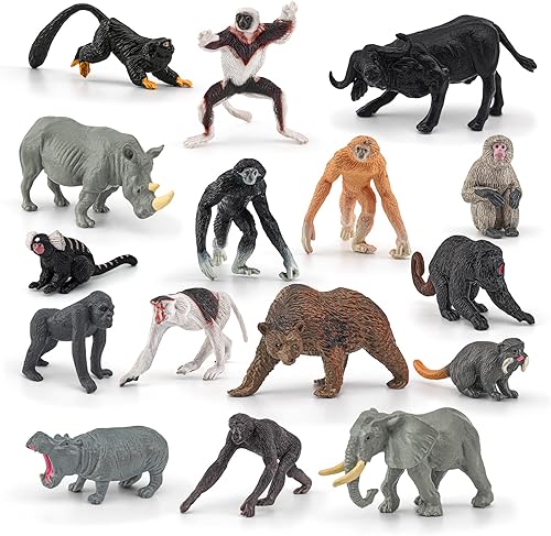 BRETOYIN Juego de 16 figuras de mono de juguete de mono de animales salvajes mini figuras coleccionables para niños y niñas decoración de tartas