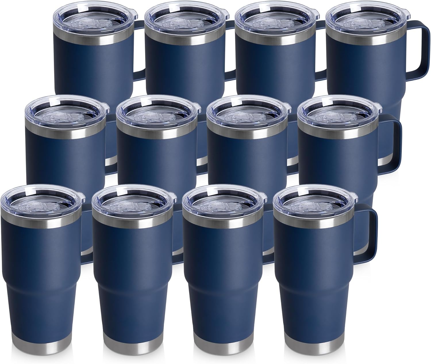 20oz Tumbler Bulk with Lid, Stainless Steel Tumbler Bulk with Handle, Metal Insulated Travel Coffee Mug Set with Handle, Double Wall Vacuum Leak Proof Tumbler Cup, Navy 12 Pack