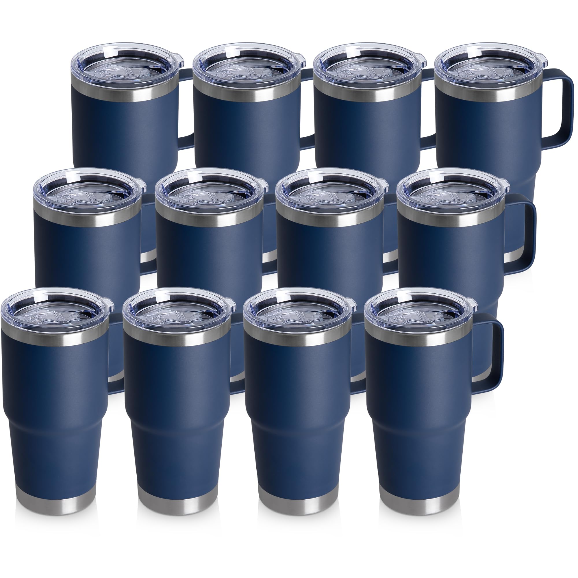 HASLE OUTFITTERS Trinkbecher mit Deckel, Edelstahlbecher mit Griff, isoliertes Reise-Kaffeebecher-Set mit Griff, doppelwandig, vakuumdicht, auslaufsicher, Marineblau, 12 Stück