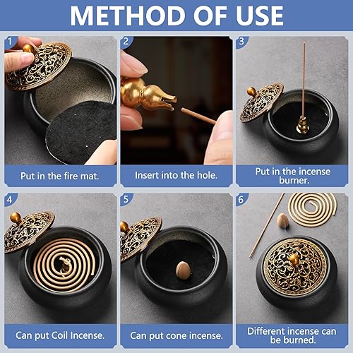 Miniatura 4 de plainele Quemador de incienso de cono de cerámica, cuenco para manchas con soporte para barra de incienso+ algodón ignífugo para incienso en palo o