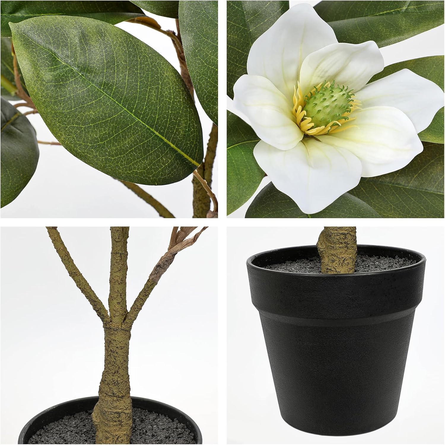 Briful Artificial Magnolia Flower Tree in Black Pot – 26.3in Tall Faux Magnolia Plant with Realistic White Blooms Fake Potted Silk Floral Tree for Home Office Room Kitchen Outdoor Porch Décor - Image 3