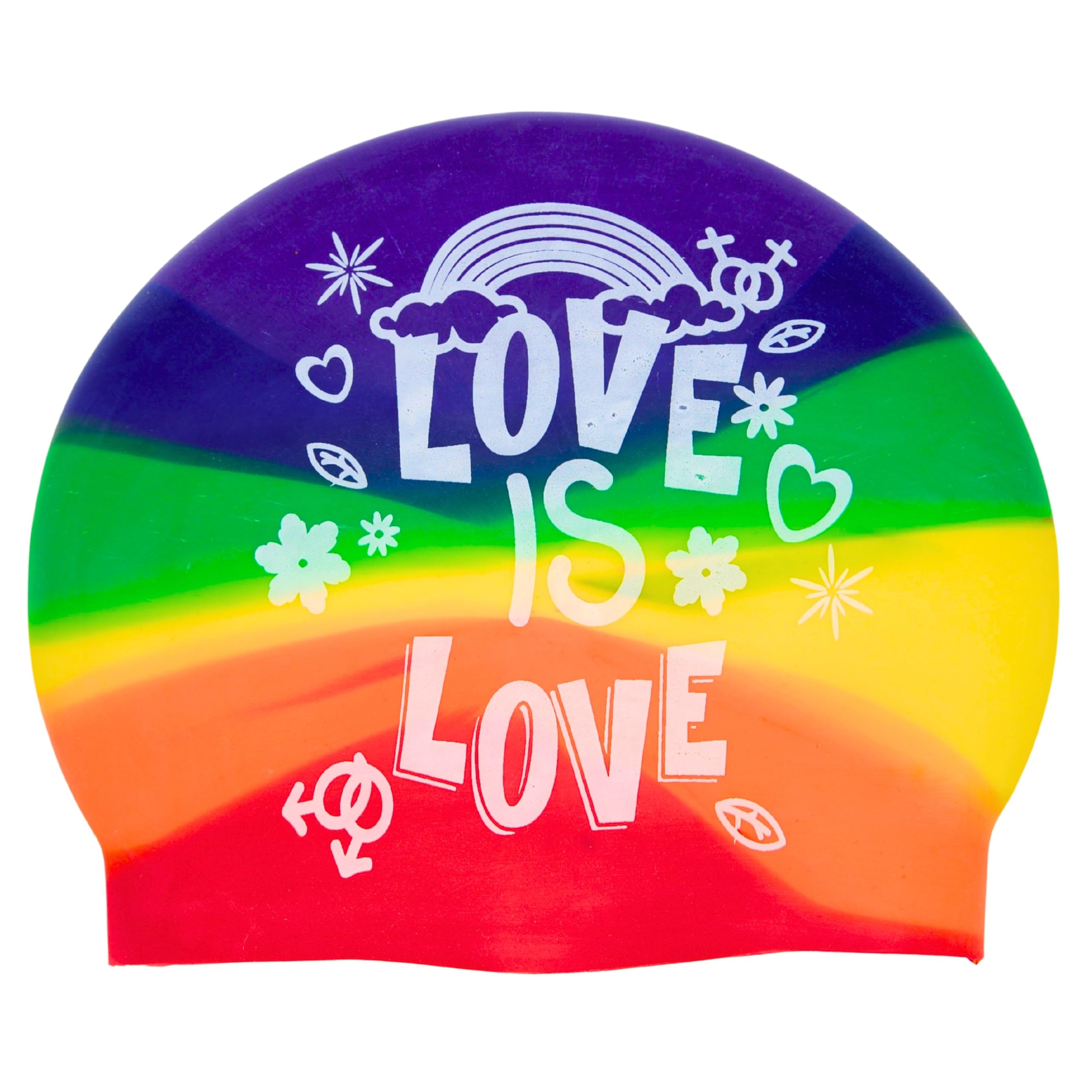 Silicone Swim Cap with Pride Love is Love Design - Durable & Stretchable, One Size Fits All