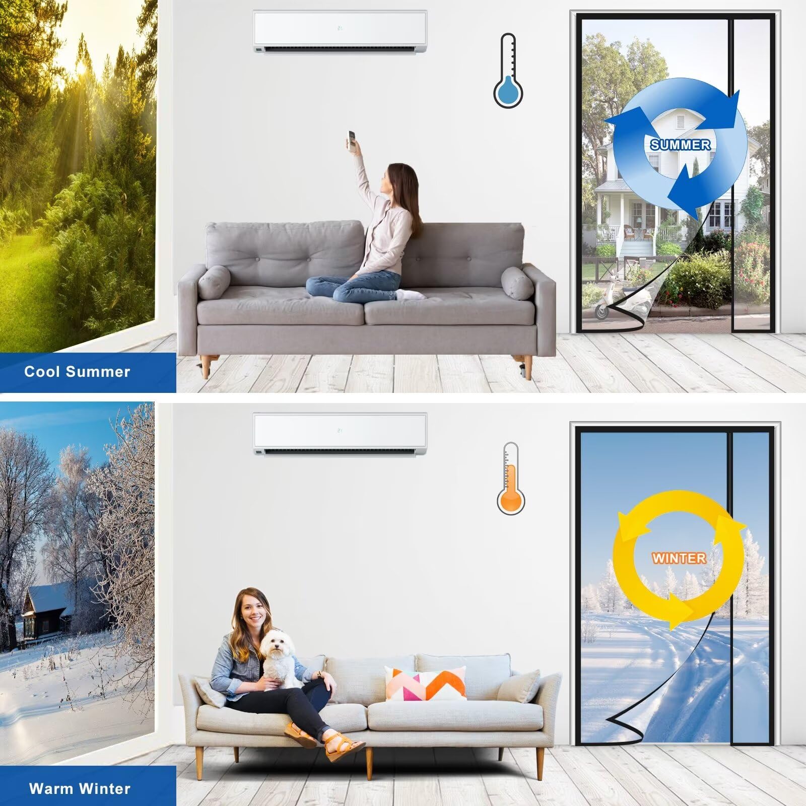 Magnet Wärmeschutzvorhang Tür Transparent 90x235cm,Reversible Linke Oder Rechte Seitenöffnung,Thermo Türvorhang,Isolier Schutz Vorhang,Selbstschließend,Haustierfreundlich,Wasserdicht,Schwarz