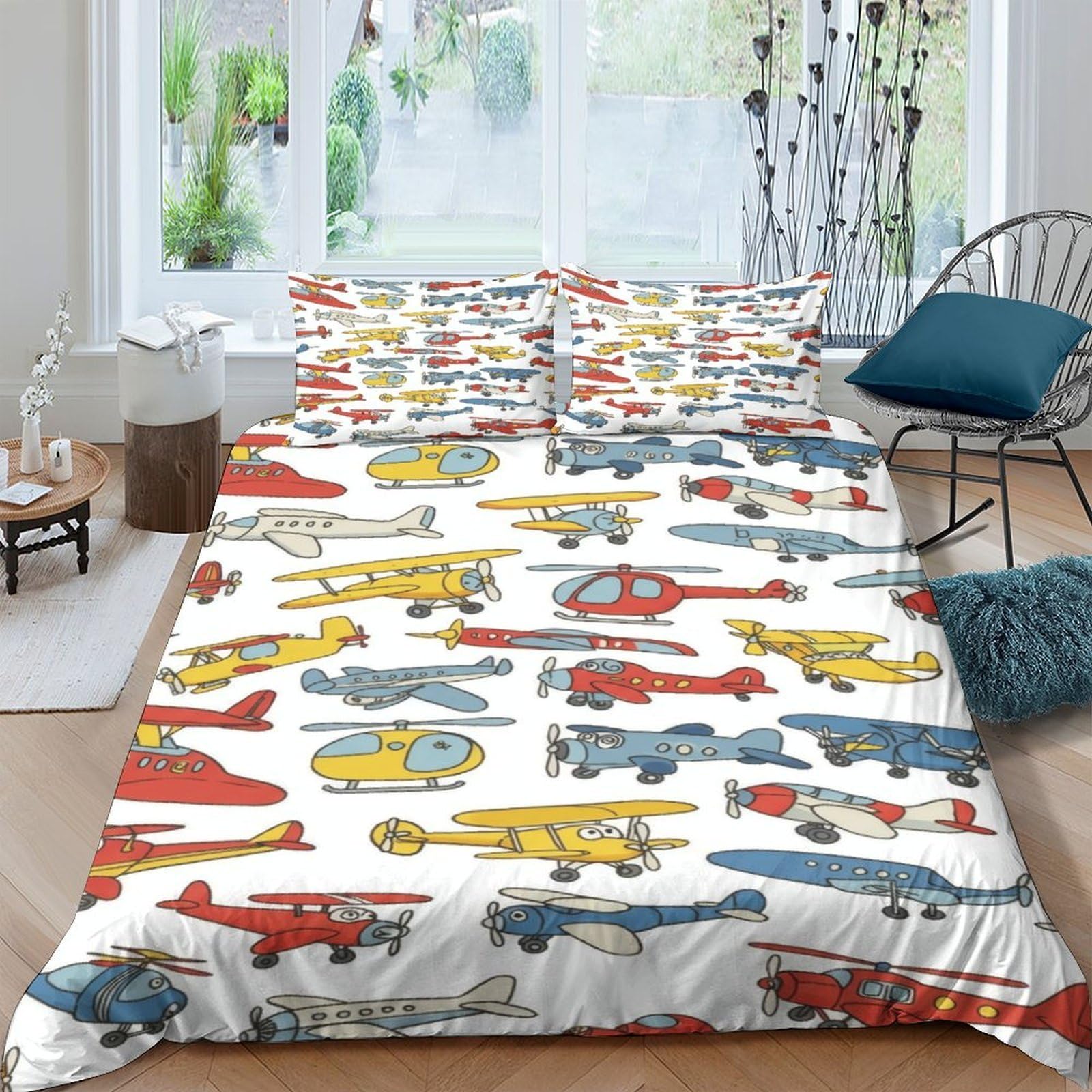 Ctjqhvkz Style-8 3D Printed Vintage Airplane Fitted Sheet Microfiber Soft Anti-Slip Colorful Aircraft Bed Cover For Bedroom Guest Room Decor Single（135X200cm）