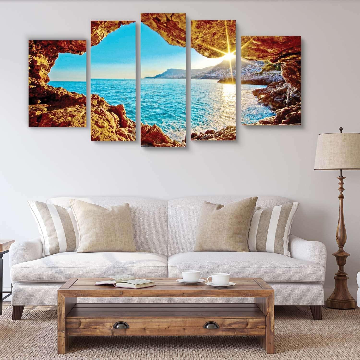 Startonight Canvas Wall Art Window Sunset - Water Framed Set of 5 Large 36 x 71 Inches