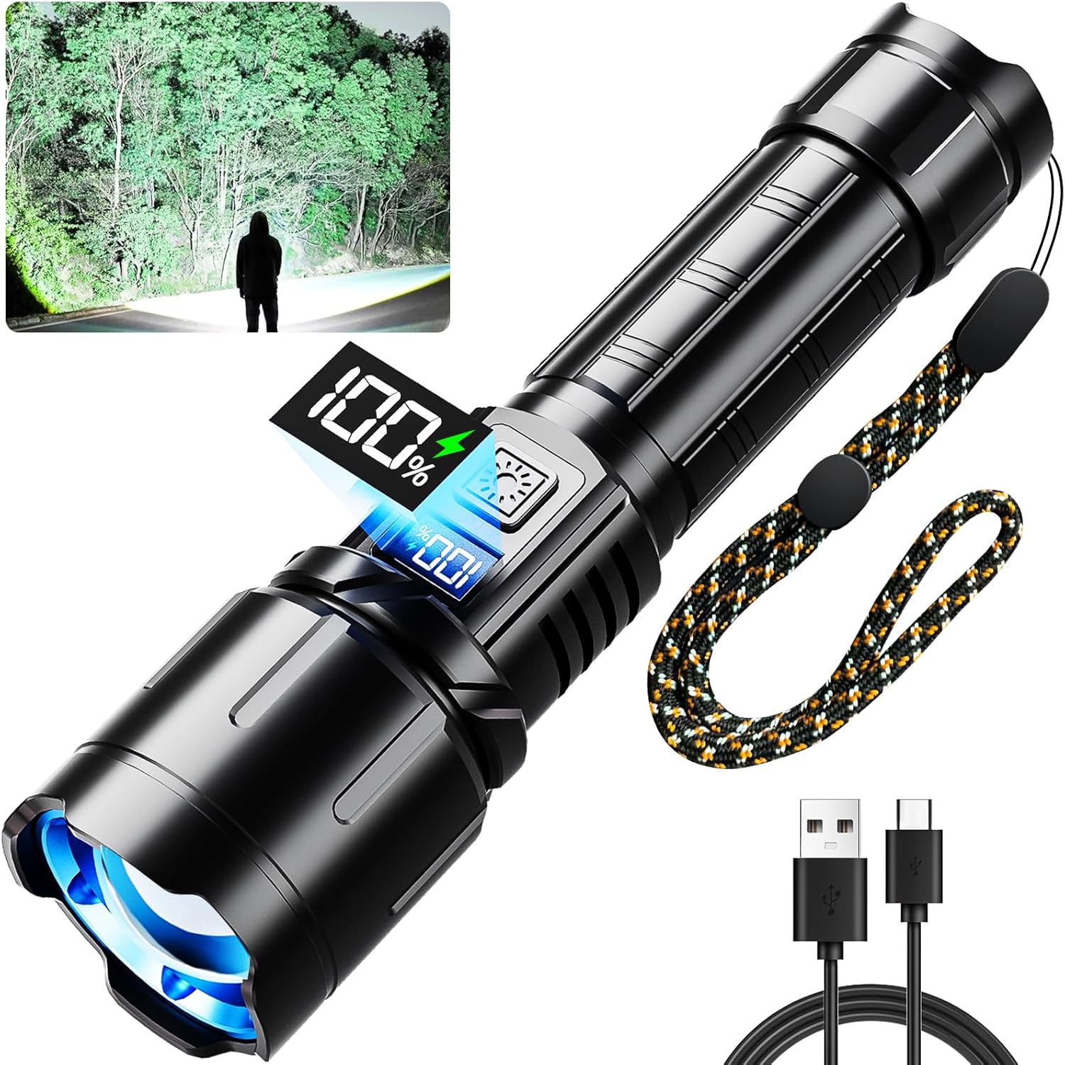 Rechargeable Flashlight Excessive Lumen, 2000LM LED Tremendous Brilliant Flash Gentle, Tactical Flashlights with LCD Energy Show, 6 Lighting Modes, Waterproof, Highly effective Flashlight for Emergencies Tenting
