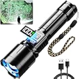 Rechargeable Flashlight 99000 High Lumens, LED Super Bright Flash Light, Tactical Flashlights with LCD Power Display, 6 Modes, Waterproof, Brightest Flashlight for Emergencies Camping