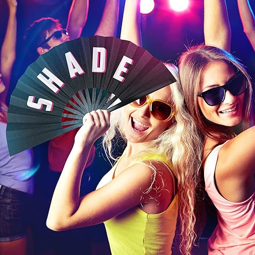 Miniatura 5 de Amyhill Rave Fan - Paquete de 2 abanicos grandes plegables para festivales, ventilador chino icónico de bambú con voz para hombres y mujeres,