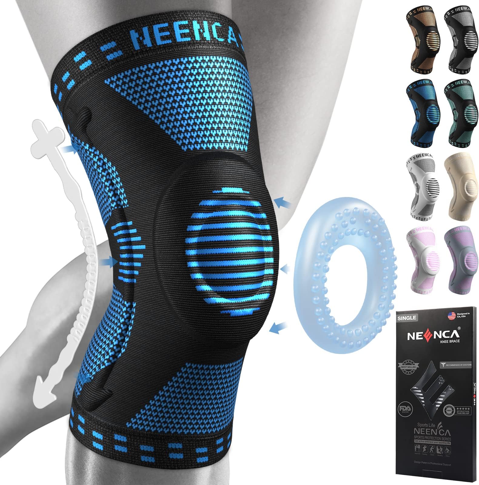 Professional Knee Brace, Compression Knee Support with Patella Gel Pad & Side Stabilizers, Medical Knee Sleeve for Pain Relief, ACL,PCL, Meniscus, Injury Recovery, Arthritis, Sports, Workout...