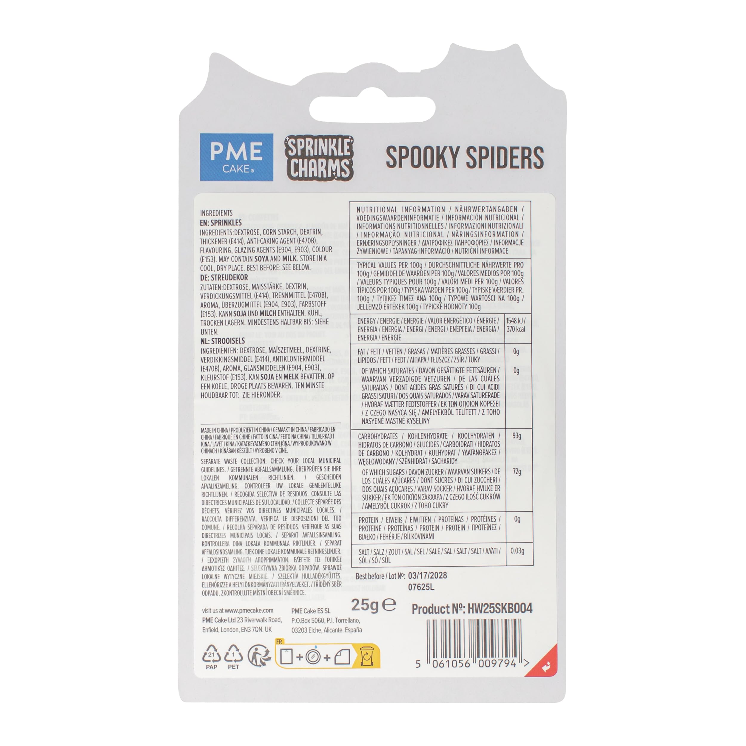 PME Sprinkles decorativos con Charms de Halloween – Arañas (25g)