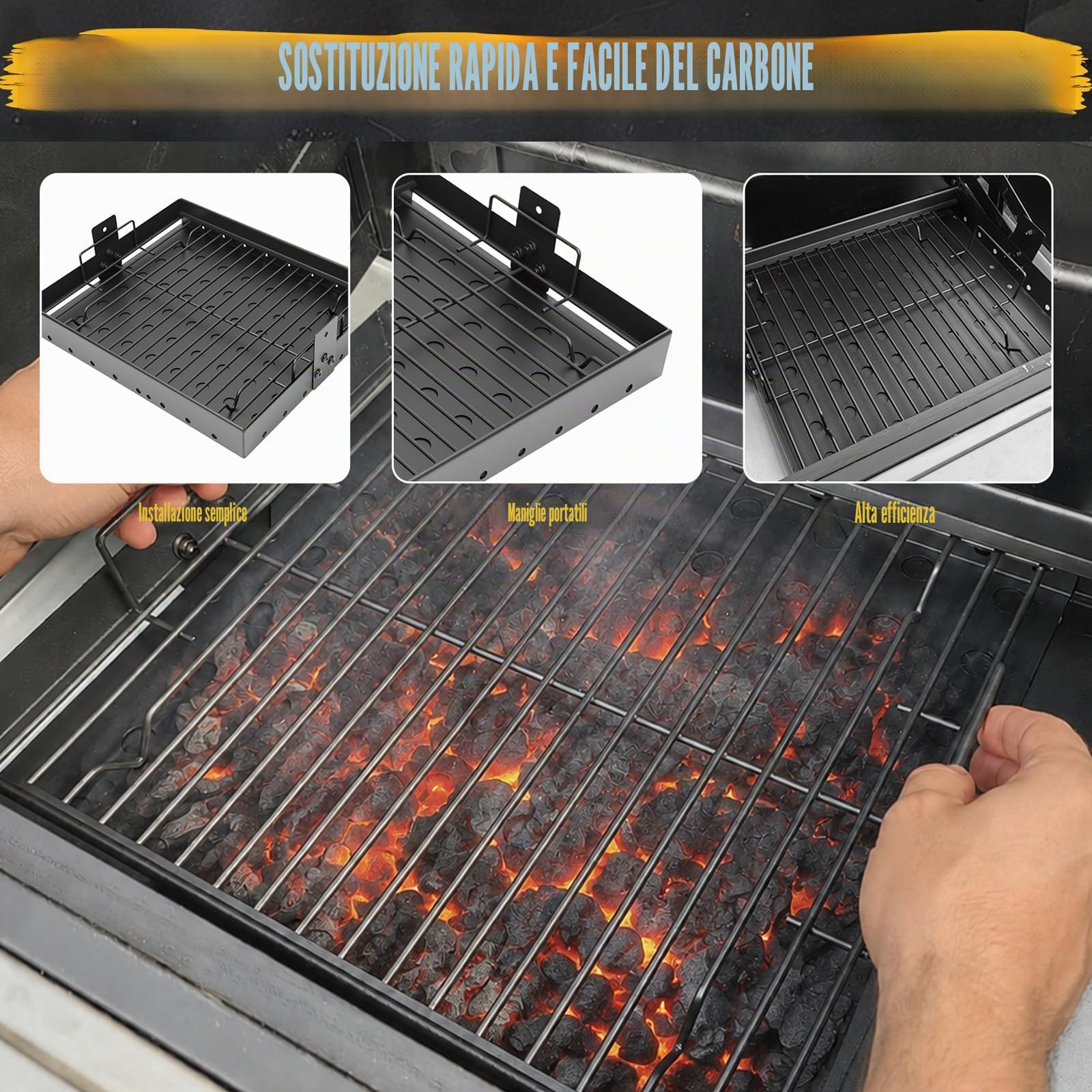 GFTIME 38-71 cm Regolabile Griglia in Carbone per Tepro Toronto, Taino Hero XL Griglia a Carbonella, Activa Angular, EL Fuego Montreal, EL Fuego Ontario Barbecue a Carbonella, Parti di Ricambio