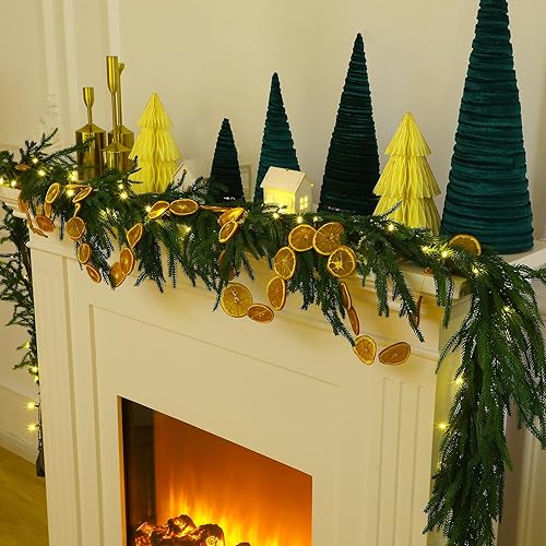 Miniatura 5 de Real Touch Norfolk - Guirnalda de pino sintético de Navidad, guirnalda de pino artificial preiluminada, con luces LED blancas cálidas para Navidad,