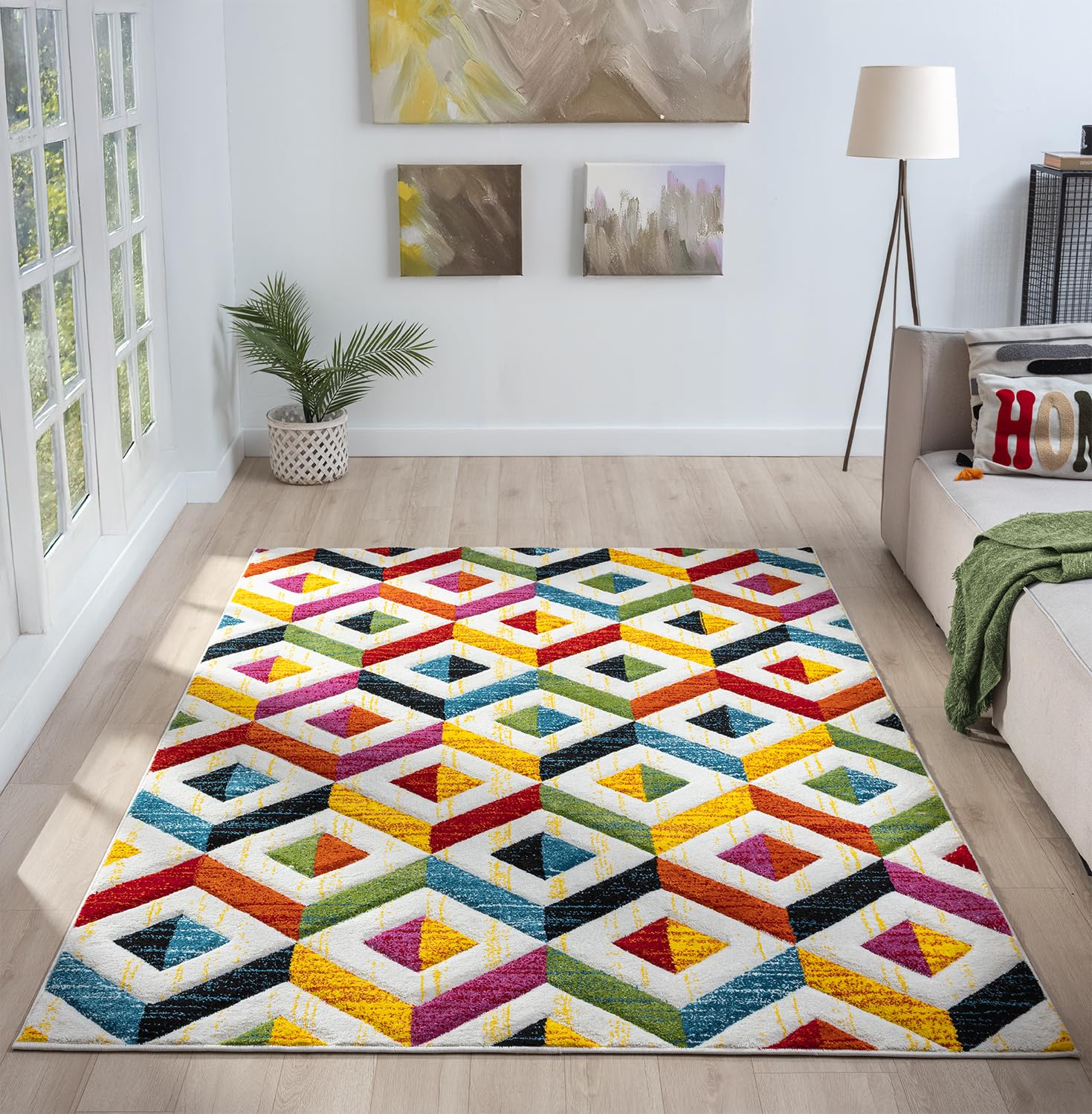Lord of Rugs Quality Handcarved Geometric Design Rainbow Bedroom Living Room Multi Coloured Rug Sarasota Multi Large 160x230 cm (5'3"x7'7") โ image 1