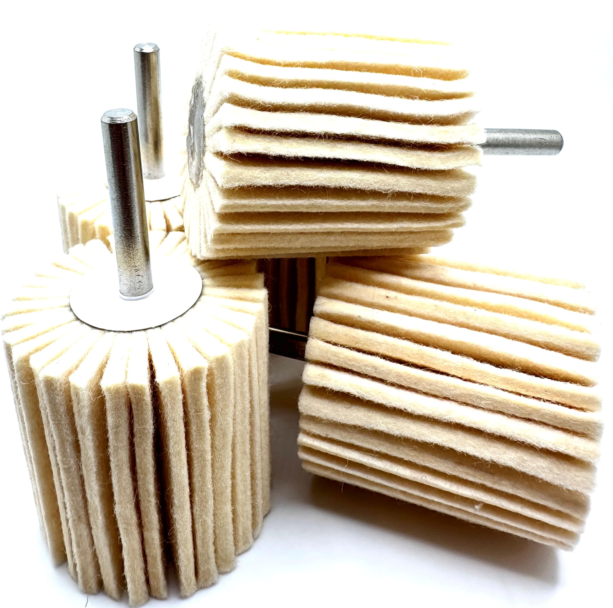 Pro-Graad 5 Pack 2" X 2" Felt Flap Wheel with 1/4" Shank Mounted, Perfect for Surface Finishing, Polishing, Buffing Plastics, Stone, Glass, Steel,