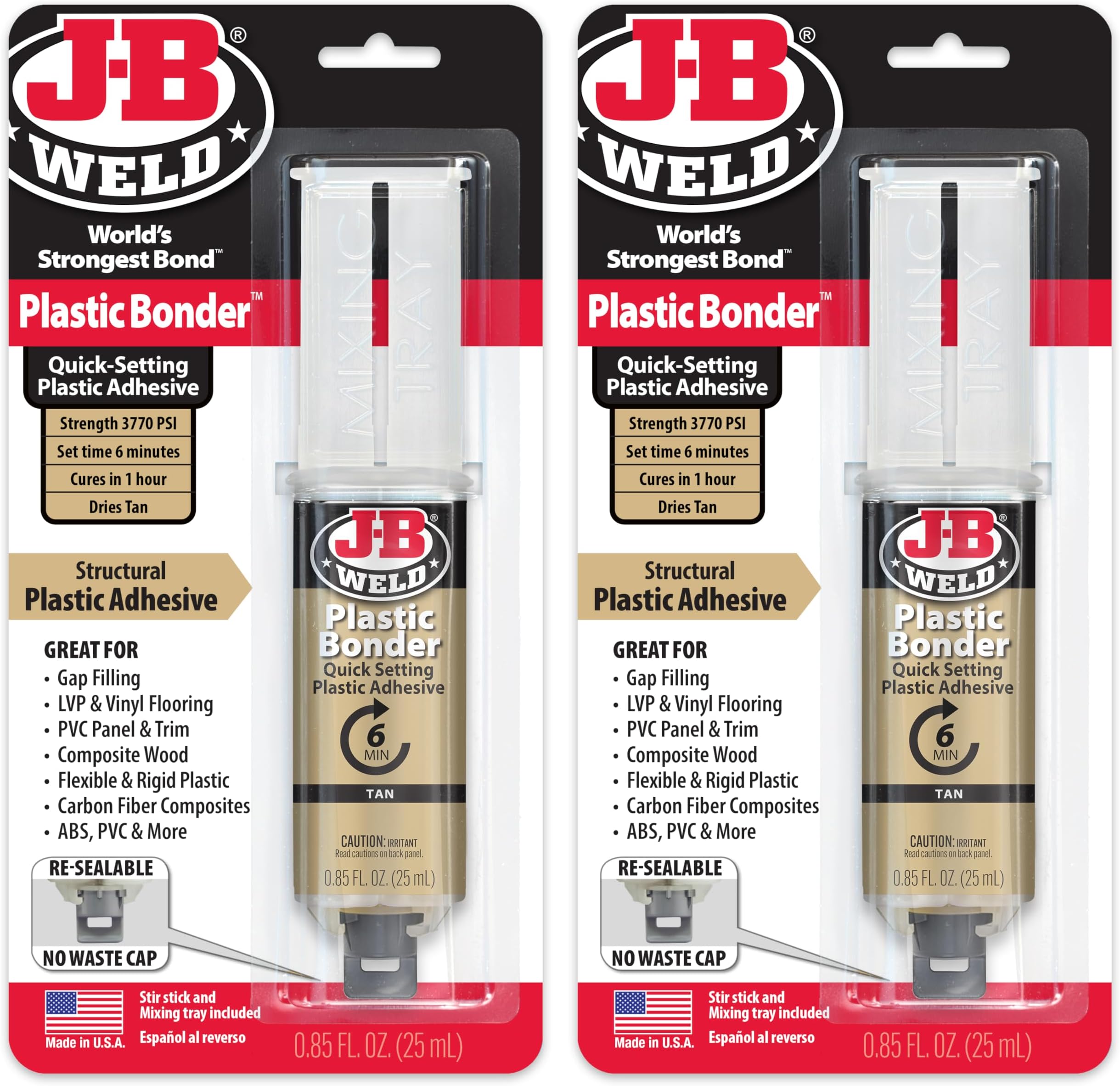 J-B Weld PlasticBonder Tan, 2 -Pack, High-Strength & Impact Resistant, 25ml, 50133-2