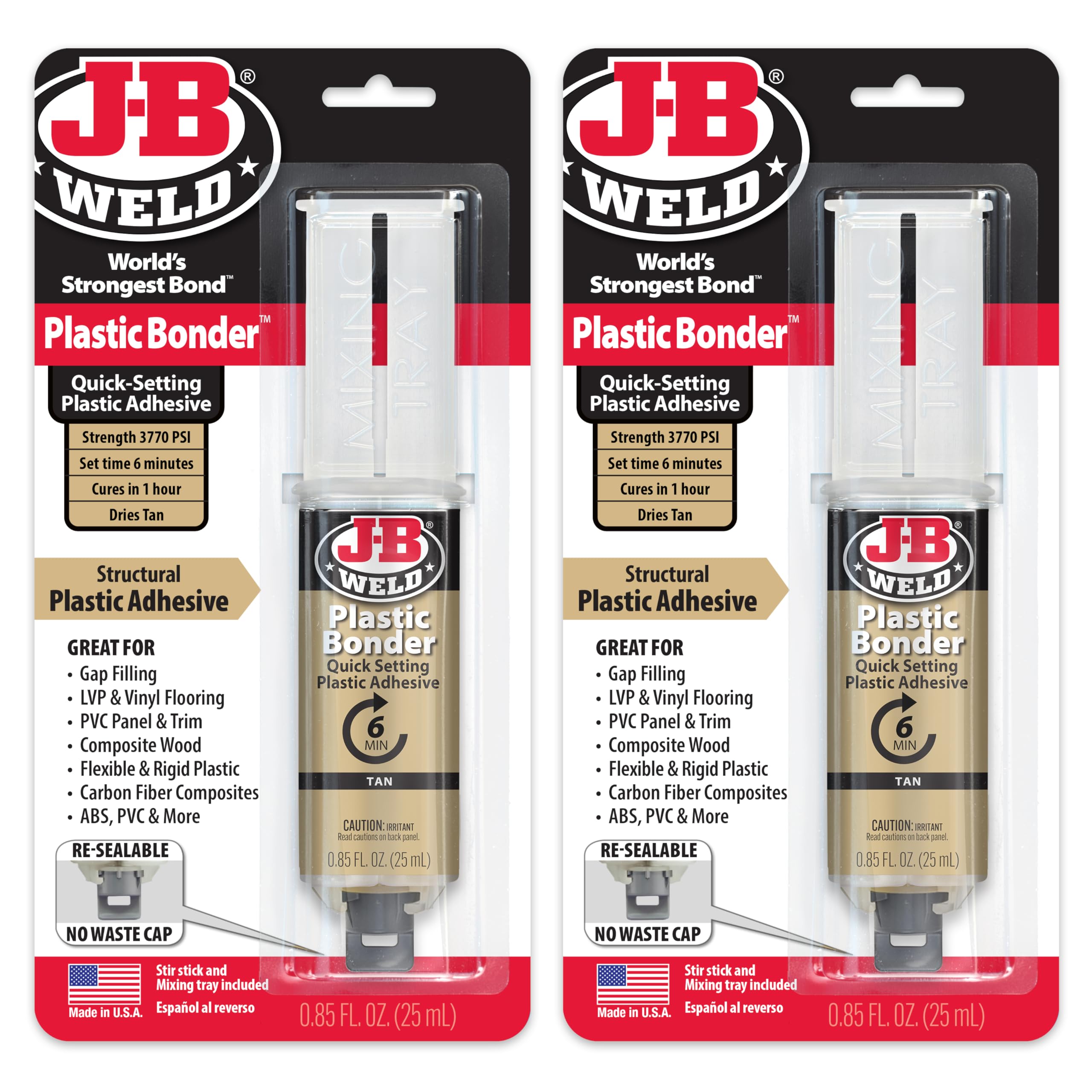J-B Weld PlasticBonder Tan, 2 -Pack, High-Strength & Impact Resistant, 25ml, 50133-2
