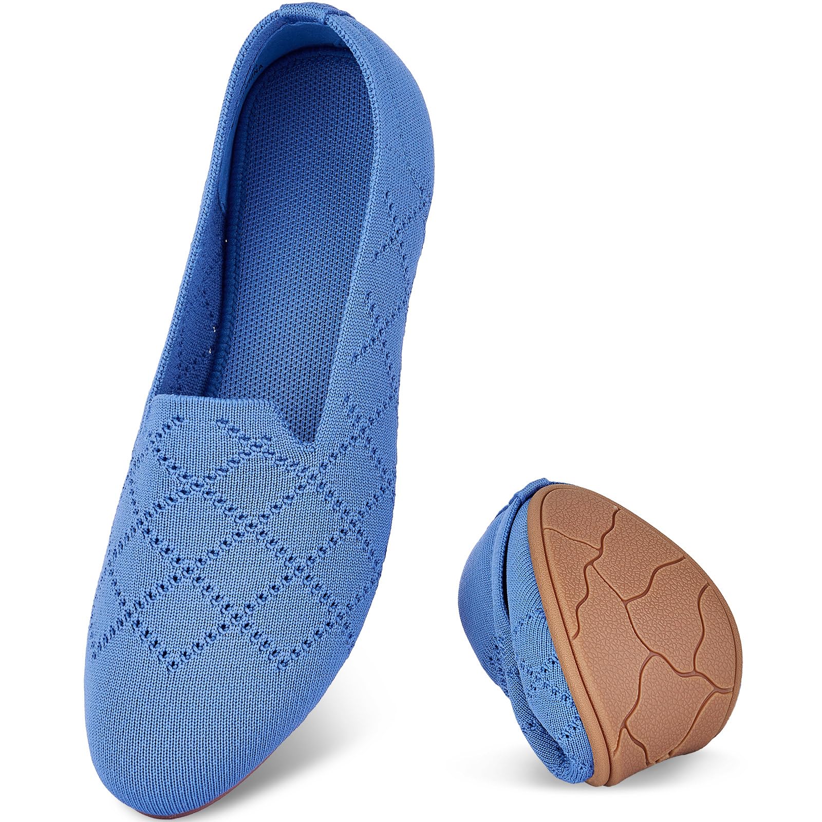 Puxowe Bequeme Ballerinas Damen Atmungsaktive Strick Flache Schuhe Memory Foam Faltbar Slipper Schlupfschuhe