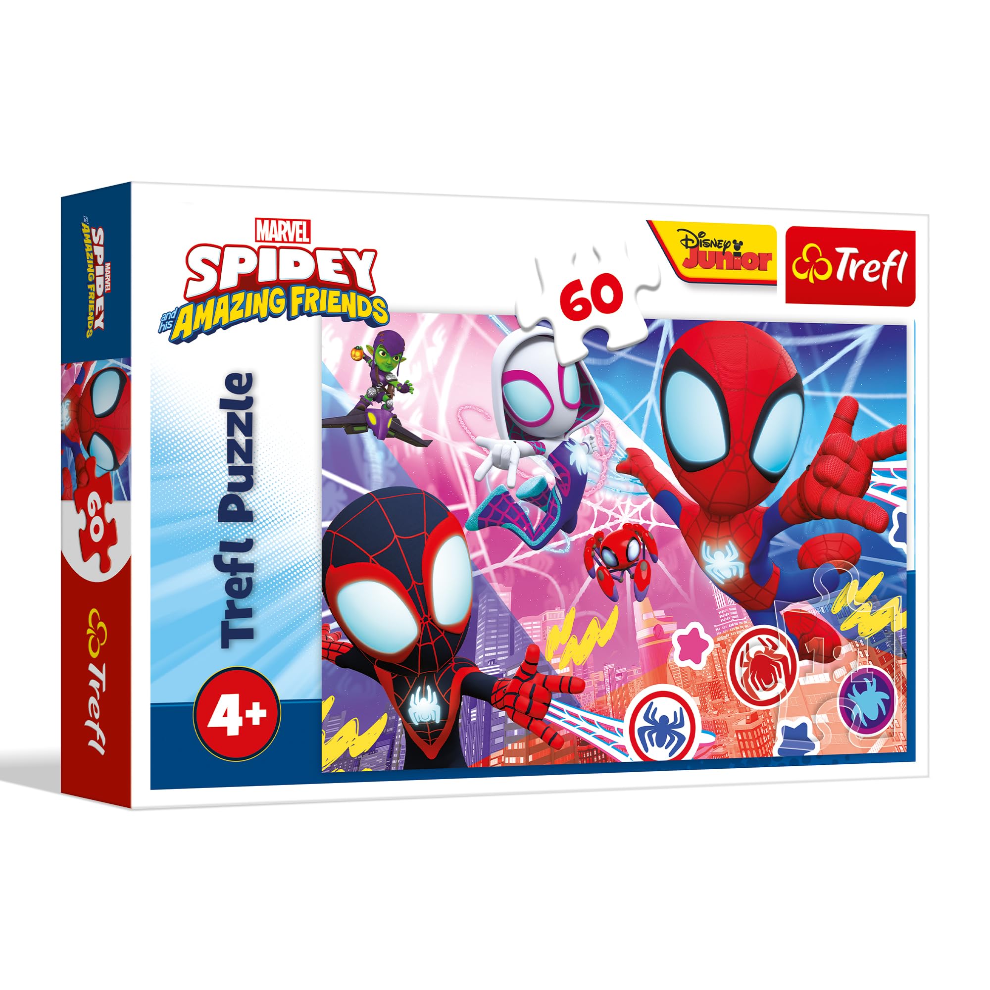 Trefl - Spidey and his Amazing Friends, Bohaterska przygoda - Puzzle 60 Elementów - Kolorowe Puzzle z bohaterami bajki, Zabawa dla Dzieci od 4 lat