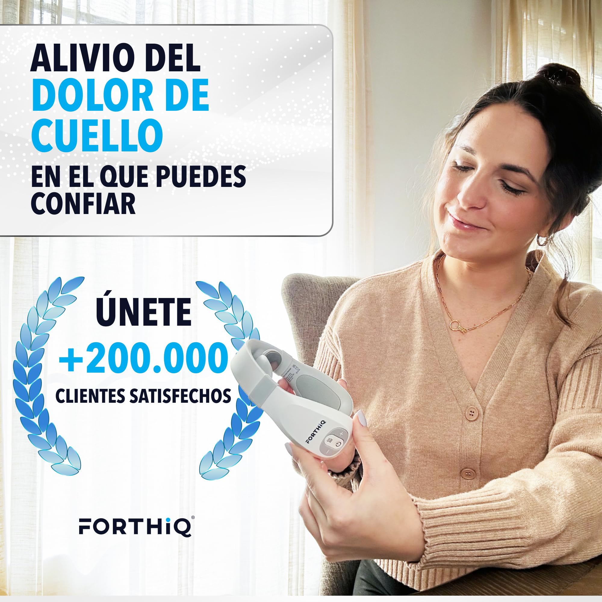 FORTHiQ Máquina TENS para el Cuello con Calor, Masajeador Eléctrico para Aliviar el Dolor, 15 Niveles de Intensidad, Masaje de Tejido Profundo, Portátil y Relajante