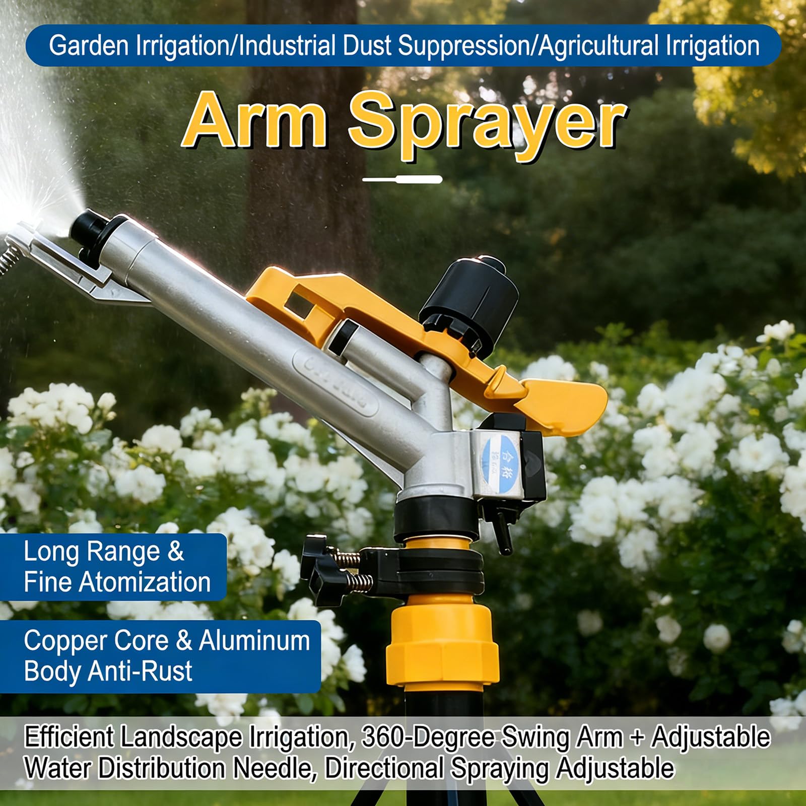 Irrigatore da giardino personalizzabile a 360 movimenti con telaio in metallo per un'efficace manutenzione dell'erba e delle piante Agricoltura Irrigazione dell'azienda agricola Irrigatore