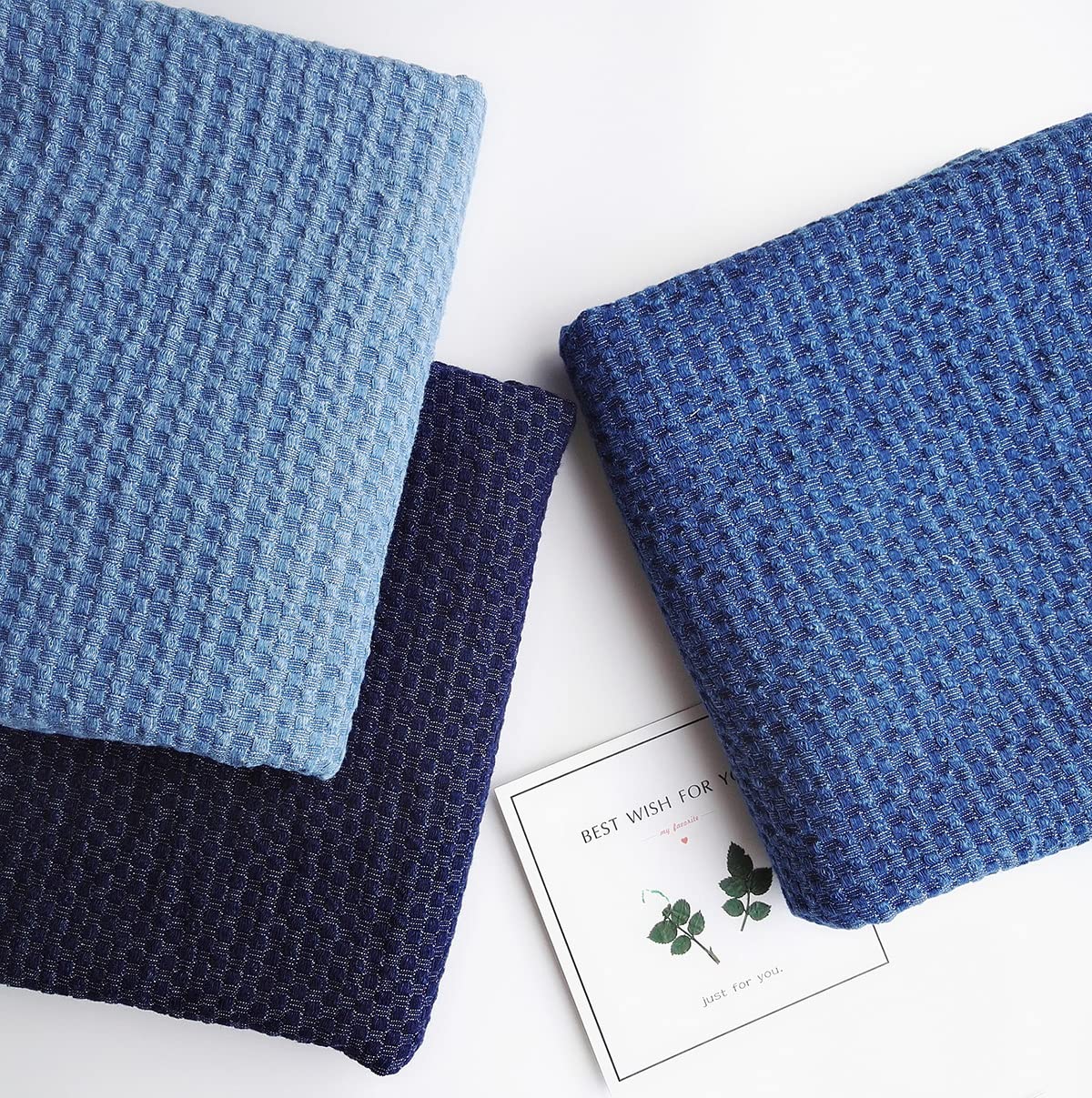 Tejido de algodón, Tela vaquera por metro, 145cm de ancho, algodón, Jacquard teñido anudado for coser, multicolor, sin bombas(Light Blue)