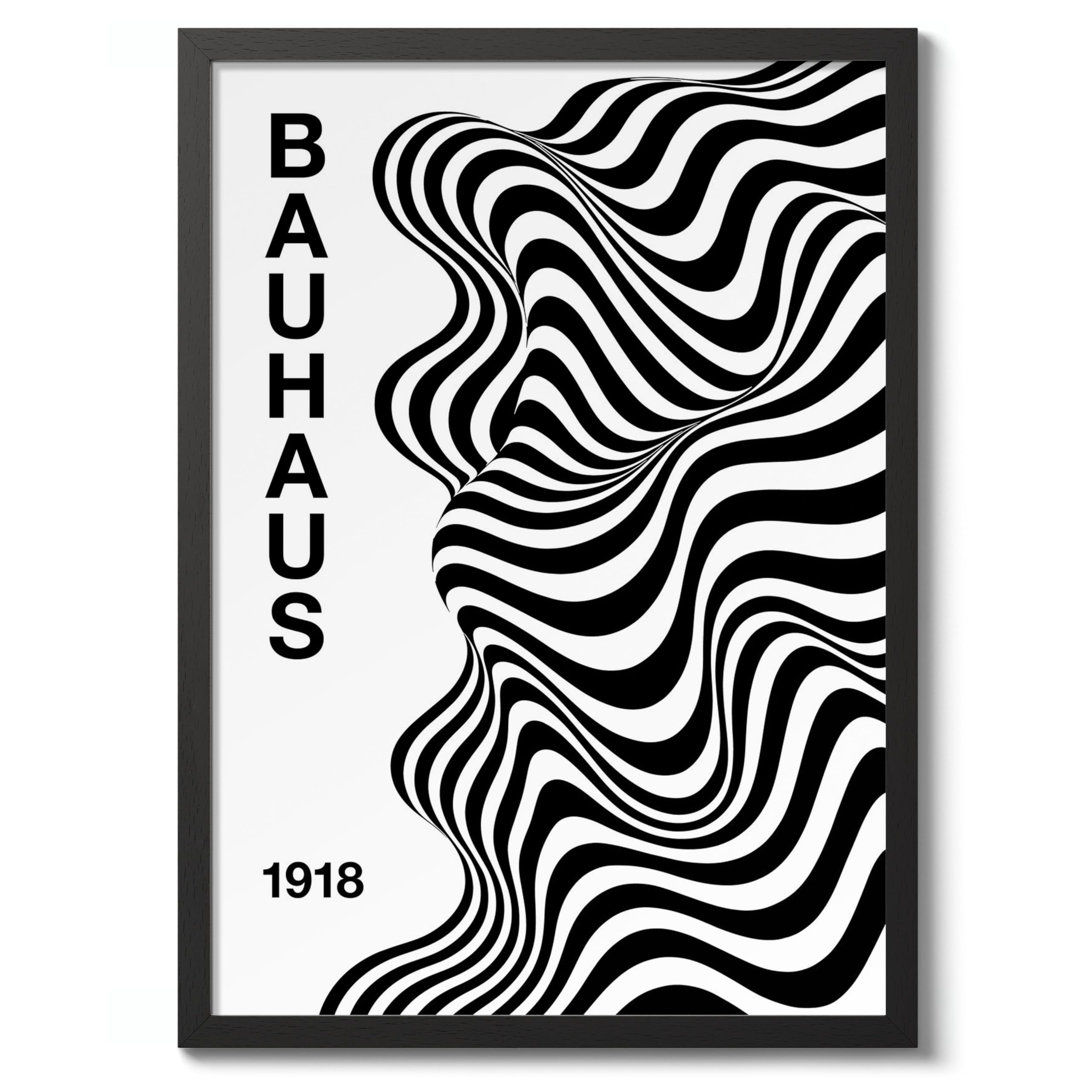 Zebra Waves Poster, Bauhaus Mid-Century Modern Print, Retro Abstract Wall Art, A5 (Black Frame) - 24.1x17.9cm โ image 1