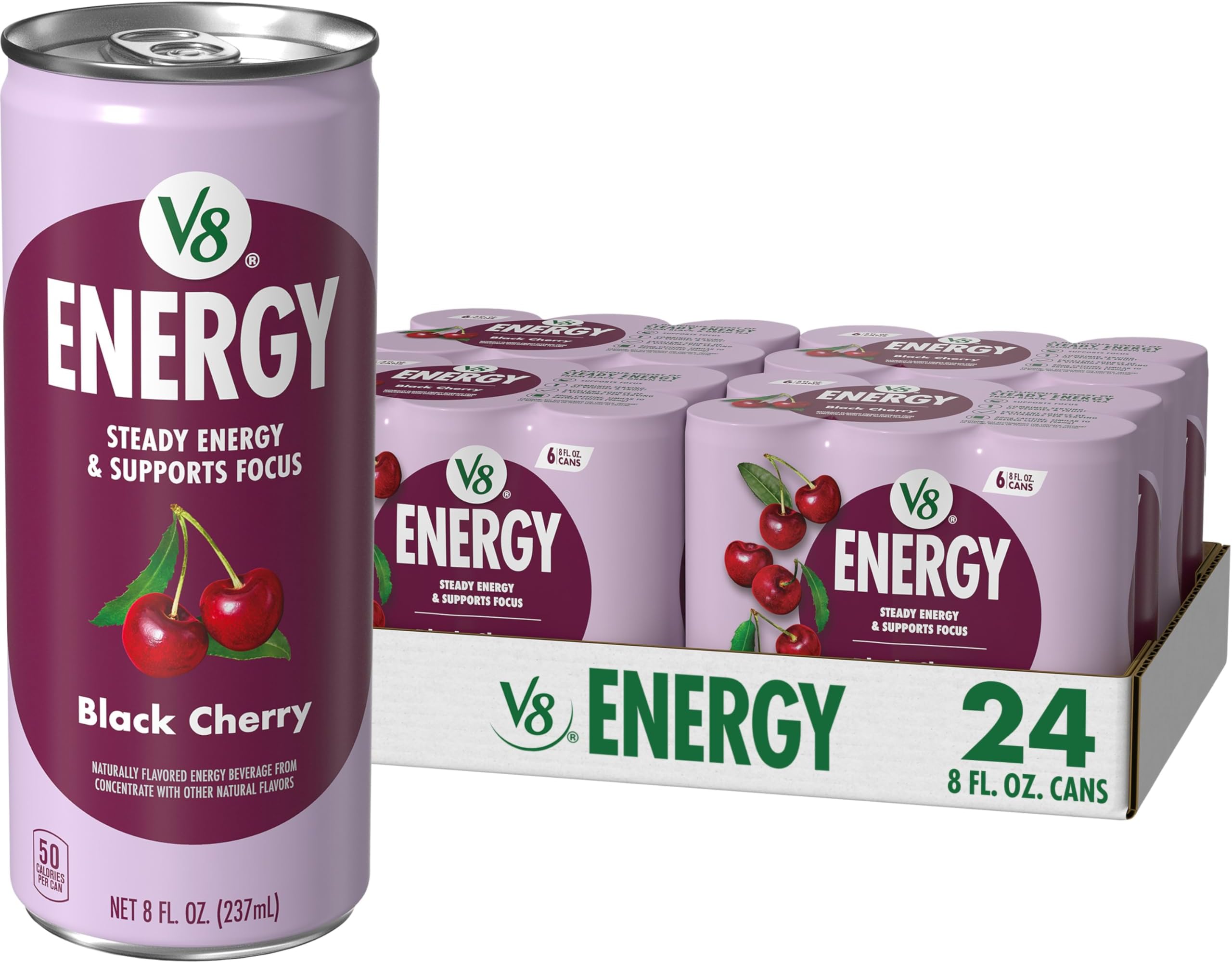 ENERGY Black Cherry Energy Drink, Made with Real Vegetable and Fruit Juices, 8 FL OZ Can (4 Packs of 6 Cans)