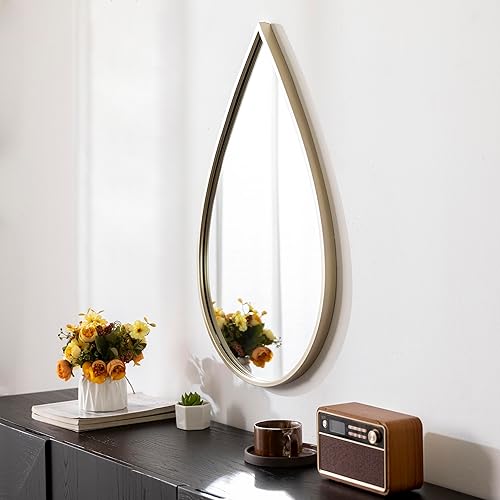 Miniatura 8 de Espejo de pared dorado con forma de lágrima, decoración de pared para baño, sala de estar, dormitorio, pasillo, tocador