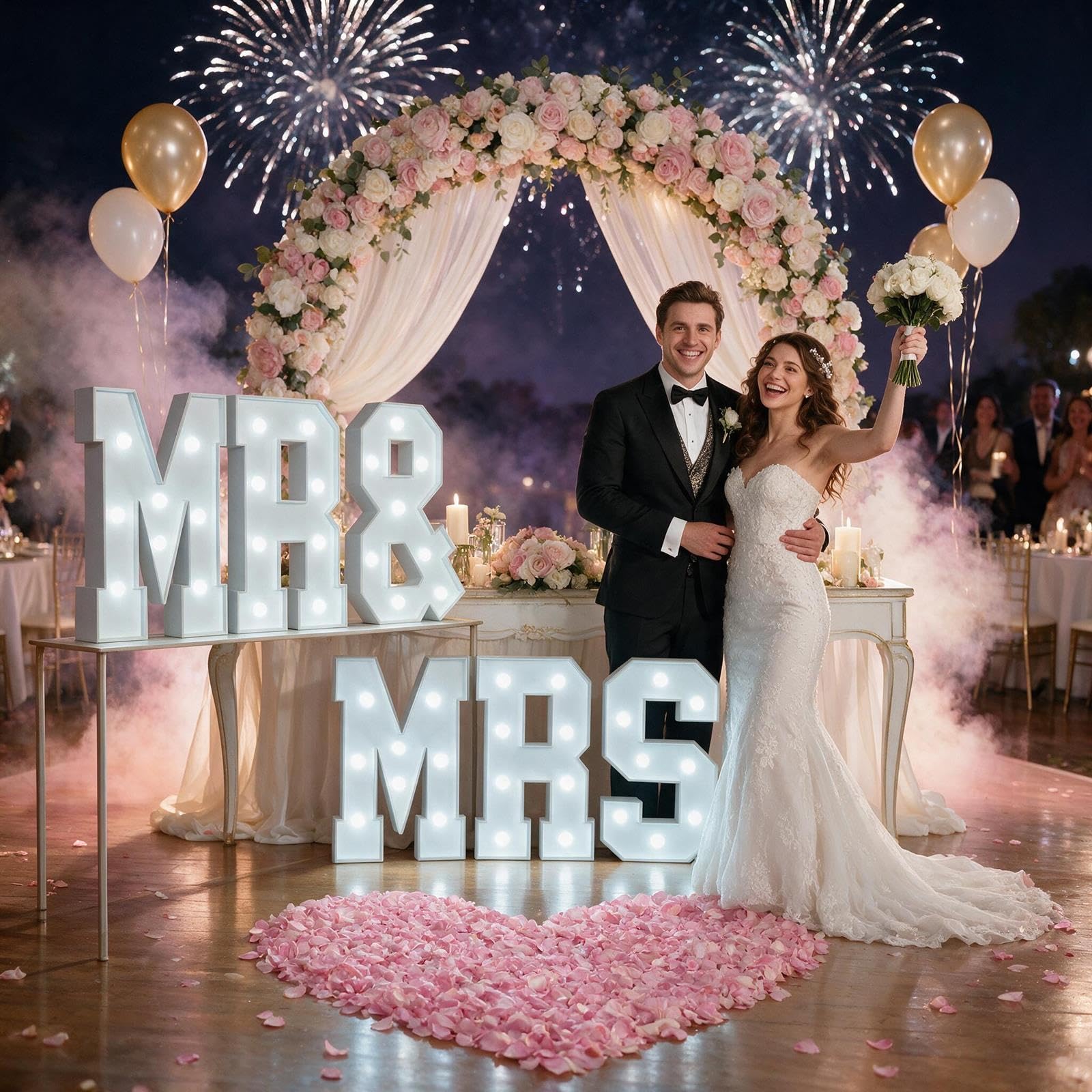 MR & MRS Freistehende Festzelt-Buchstabenlichter for den Hochzeitsempfang | KT-Schaumplatte Vorgecutt, Leichter Aufbau, Kabellos, Leicht, for Verlobungsparty(Cool white,120cm)