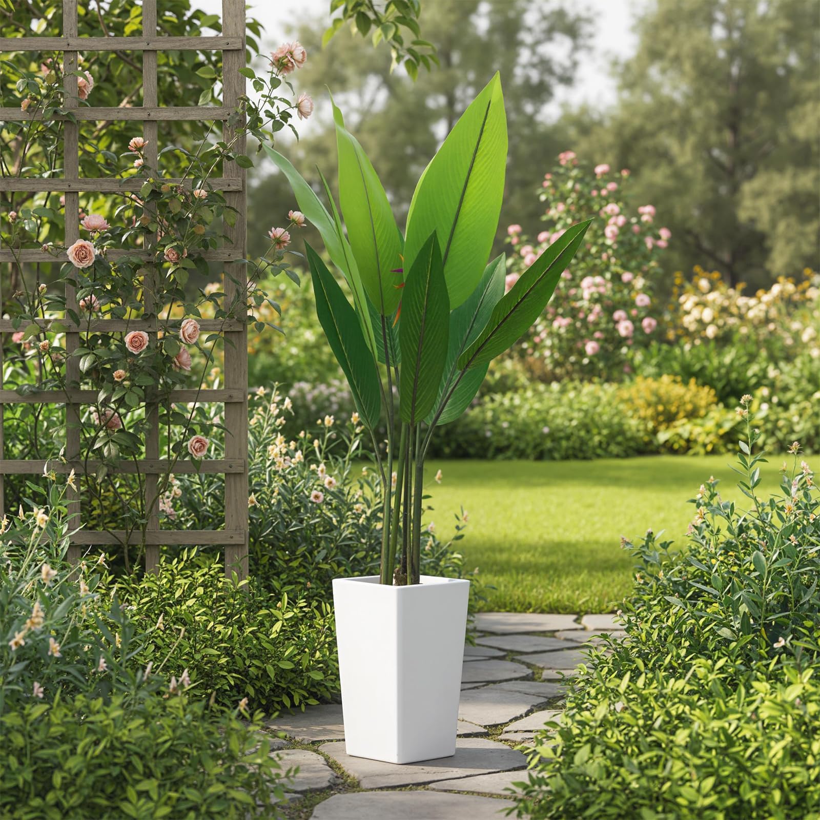 Künstliche Pflanzen Mit Blumentopf, 147cm - Dekorative Bodenpflanze Für Wohnzimmer, Büro, Eingangsbereich, Außen & Haustür - Kunstpflanzen Deko
