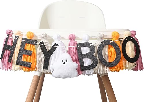 Miniatura 6 de Hey Boo - Pancarta con borlas de fantasma, pancarta de borla de fantasma para Halloween, decoración del hogar de Halloween, pancarta de fantasma,