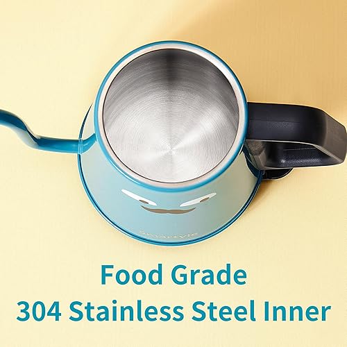 Miniatura 4 de Hervidor eléctrico de cuello de cisne, 1.0L colorido hervidor de té eléctrico de acero inoxidable, hervidor de agua caliente de dibujos animados de