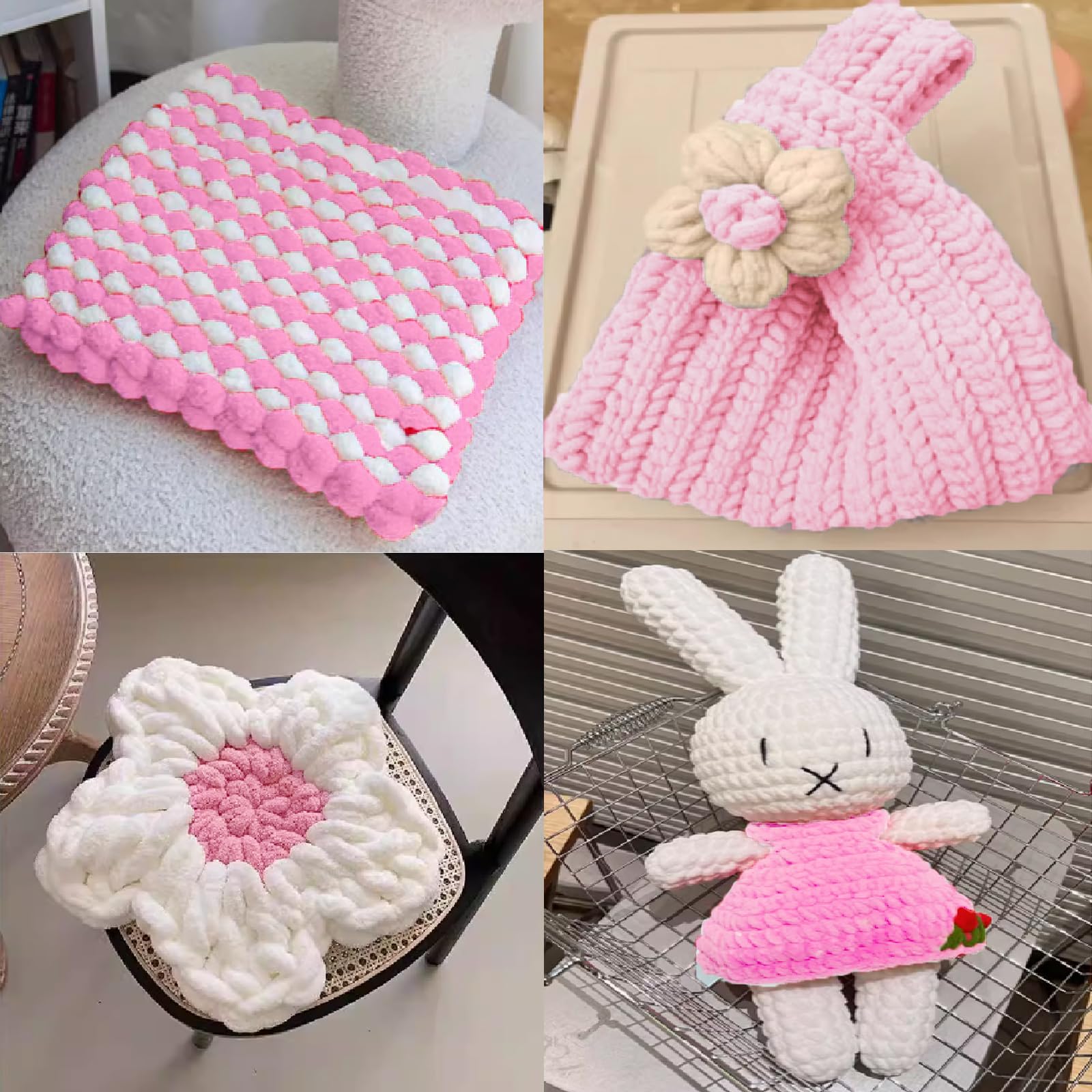 Filato di ciniglia grosso assortito per uncinetto, morbido, soffice, voluminoso, per lavorare a maglia e lavorare a maglia, Jumbo soffice e spesso (4 bianchi e 4 rosa, confezione da 8, 2 kg, 192