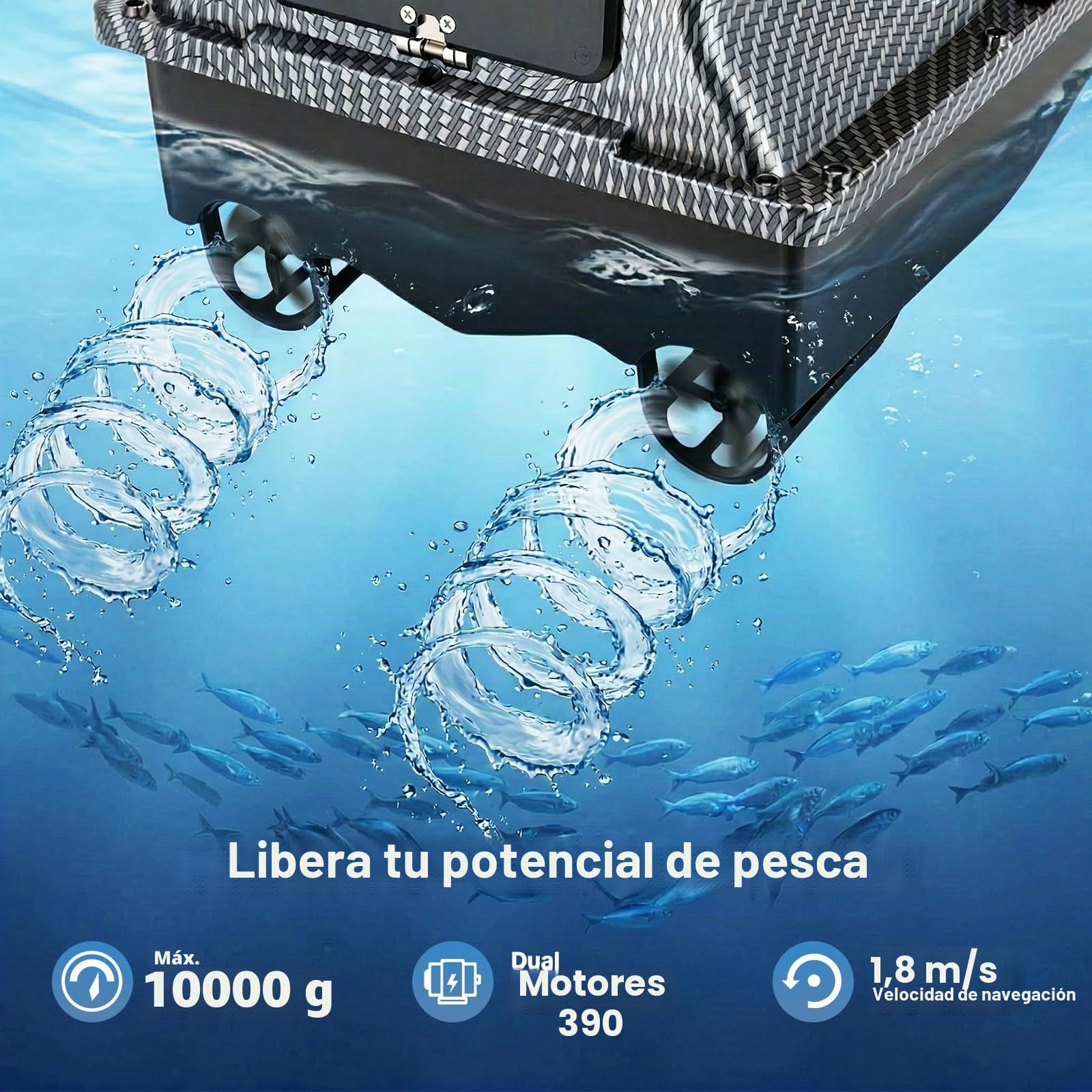 Barco teledirigido, 600 m, Barco de Pesca con GPS, Carga de 2 kg, 40 Puntos de posicionamiento, Motores duales, Barco de alimentación RC para ríos, Lagos y Mares