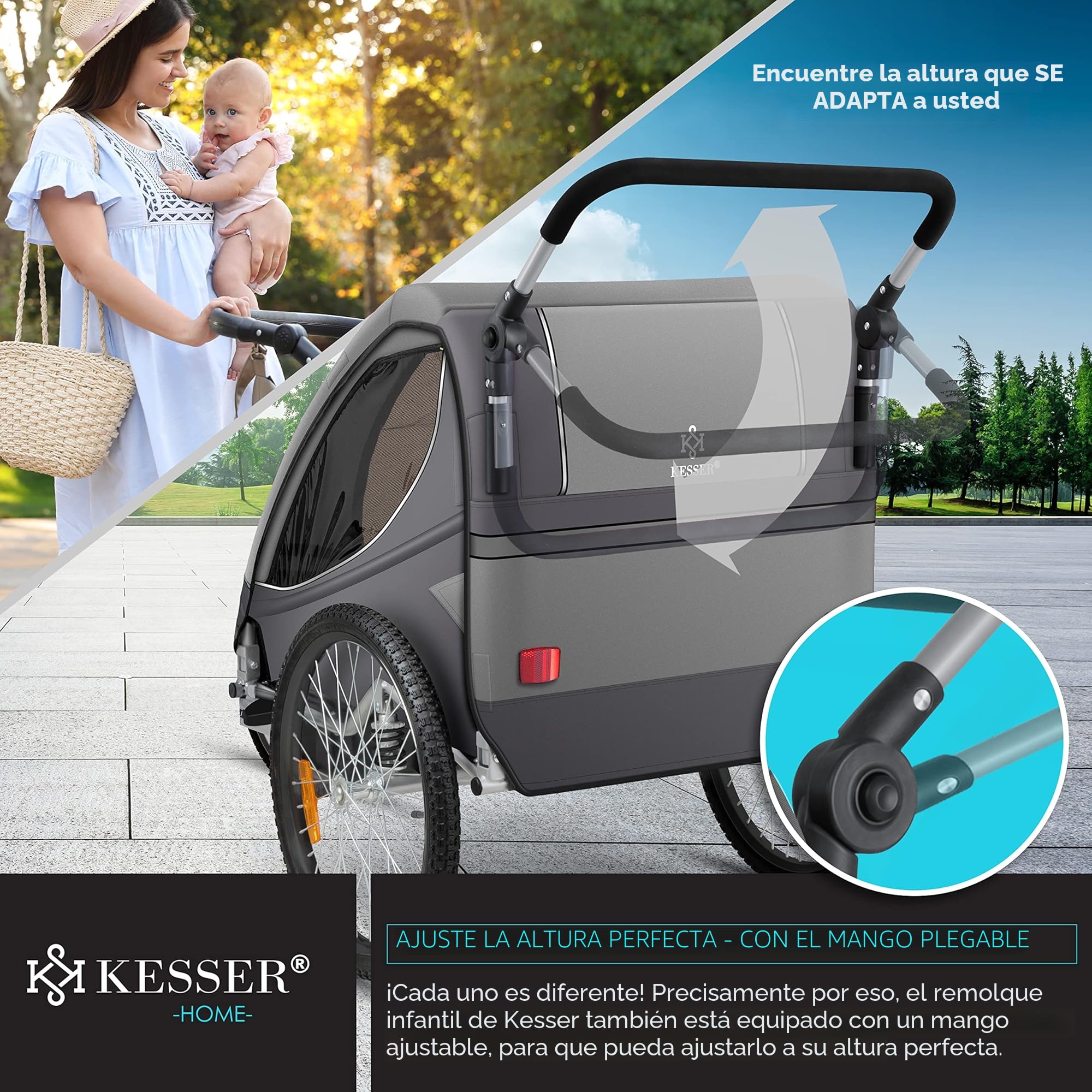 KESSER® Remolque Giratorio 360° para Niños con suspensión 2en1 Función Jogger + arnés de 5 Puntos máx. 40kg