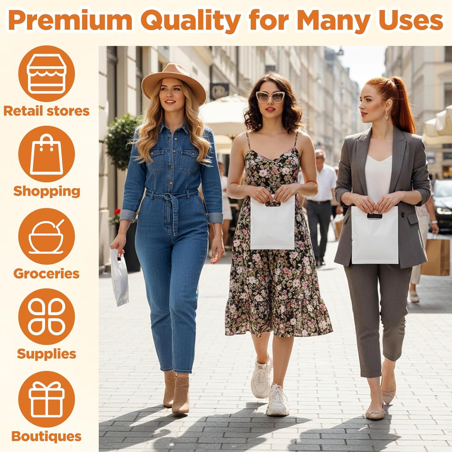 300 Pcs Plastic Bag With Die Cut Handle, 6"x 8" Small Shopping Bags, White Merchandise Bags, 2.5 Mils Thick White Small Plastic Bag for Retail, Gifts and Shows