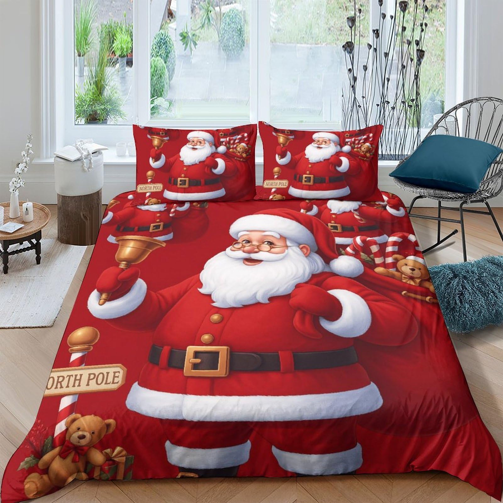 Ctjqhvkz Style-1 3D Printed Santa Claus Fitted Sheet Microfiber Red Christmas Elk Mattress Cover Anti-Slip Machine Washable For Bedroom Home Single（135X200cm）