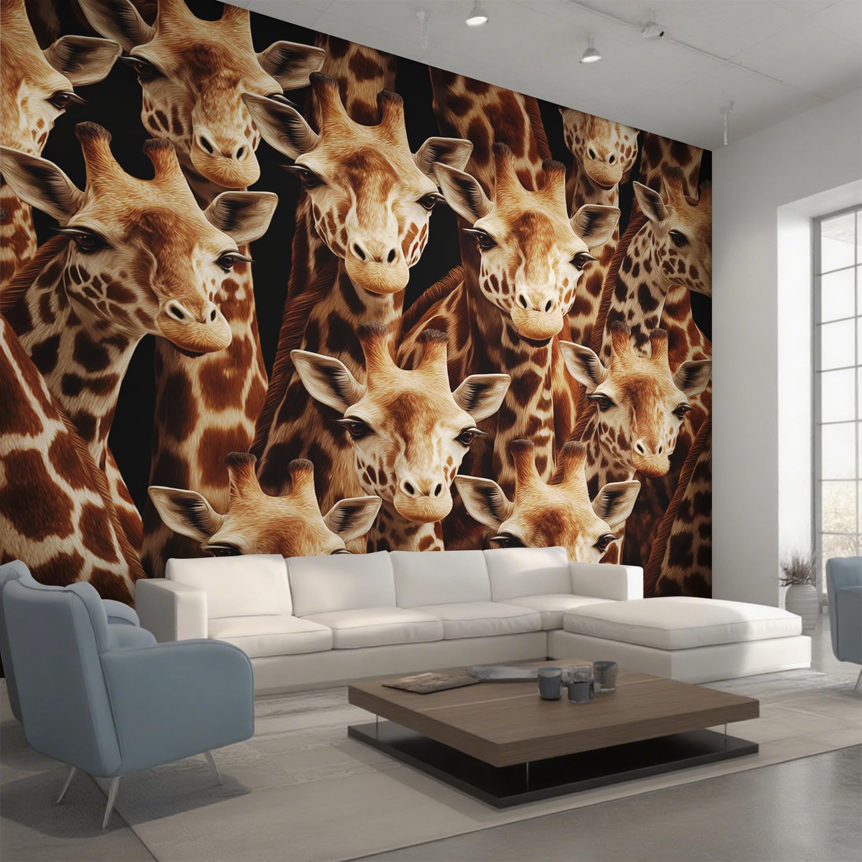 Papier peint panoramique girafe 450x315 cm fresque murale intissé décor animal sauvage africain