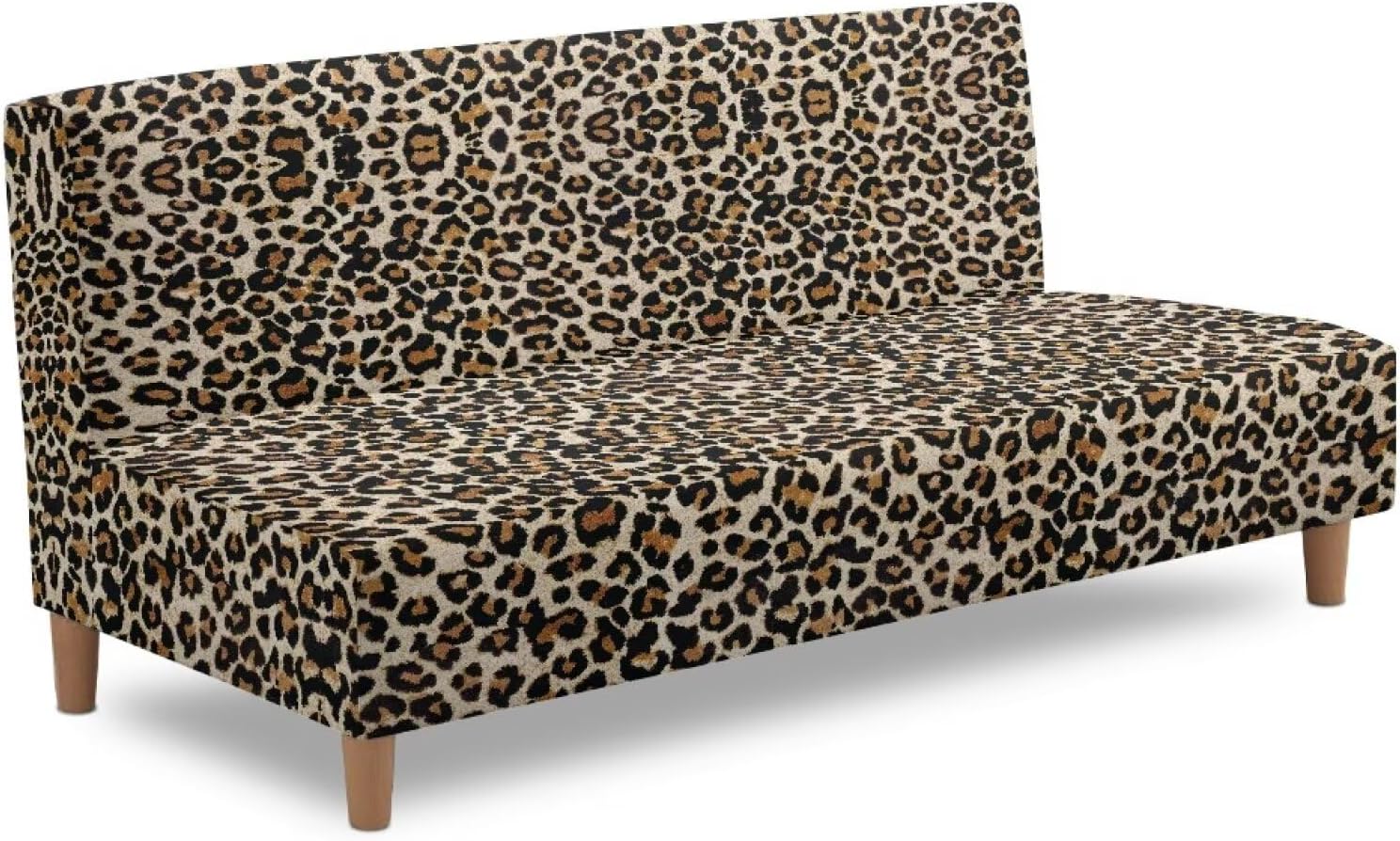 Leopard Print Easy-Going Stretch Futon Slipcover Armless Futon Bed Cover Furniture Protector Without Armrests with Elastic Bottom for Kids