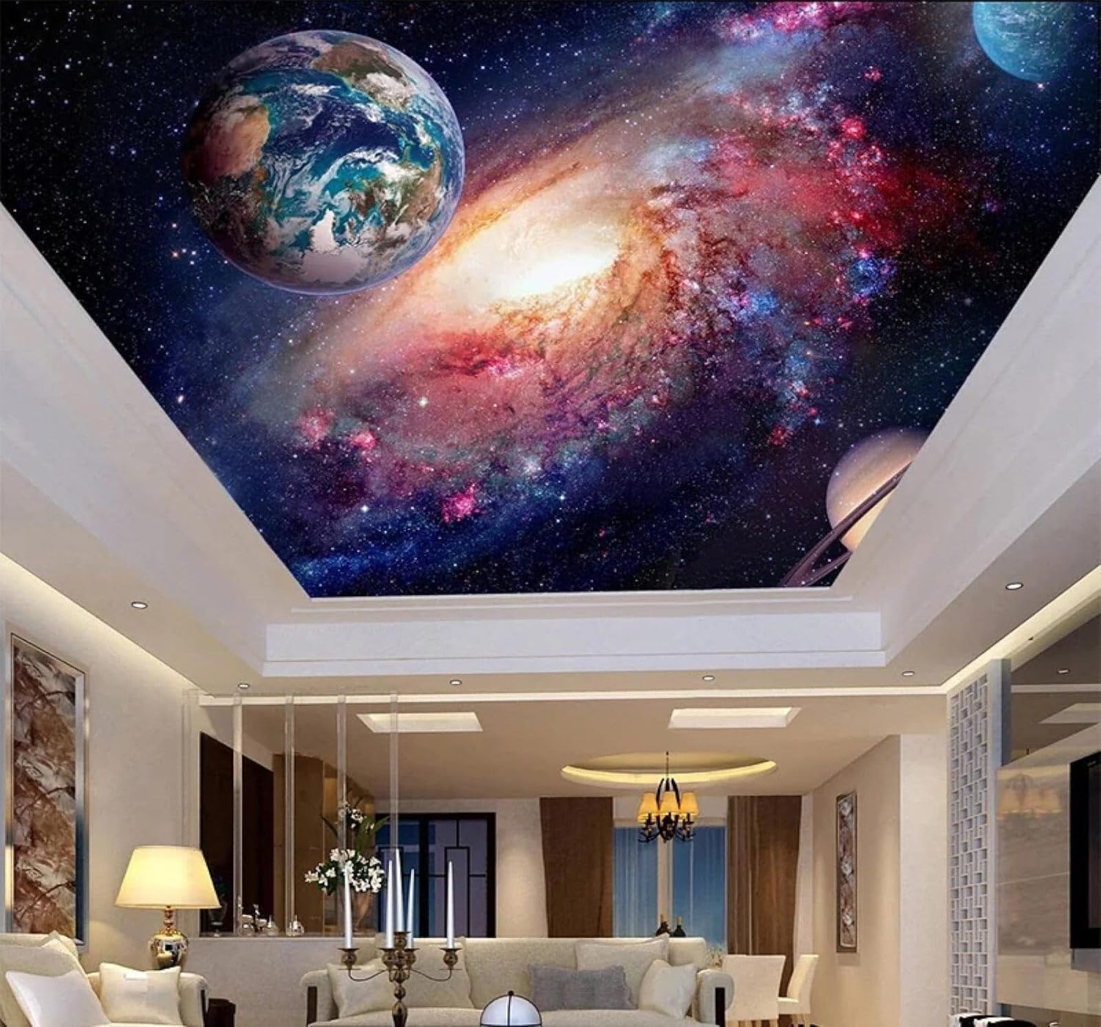 XLMING Science Fiction Beautiful Starry Sky Starlight Planets 3D Wallpaper Luxury Home Dining Decor Paste Sofa Living Room The Wall for Bedroom Mural-400cm×280cm