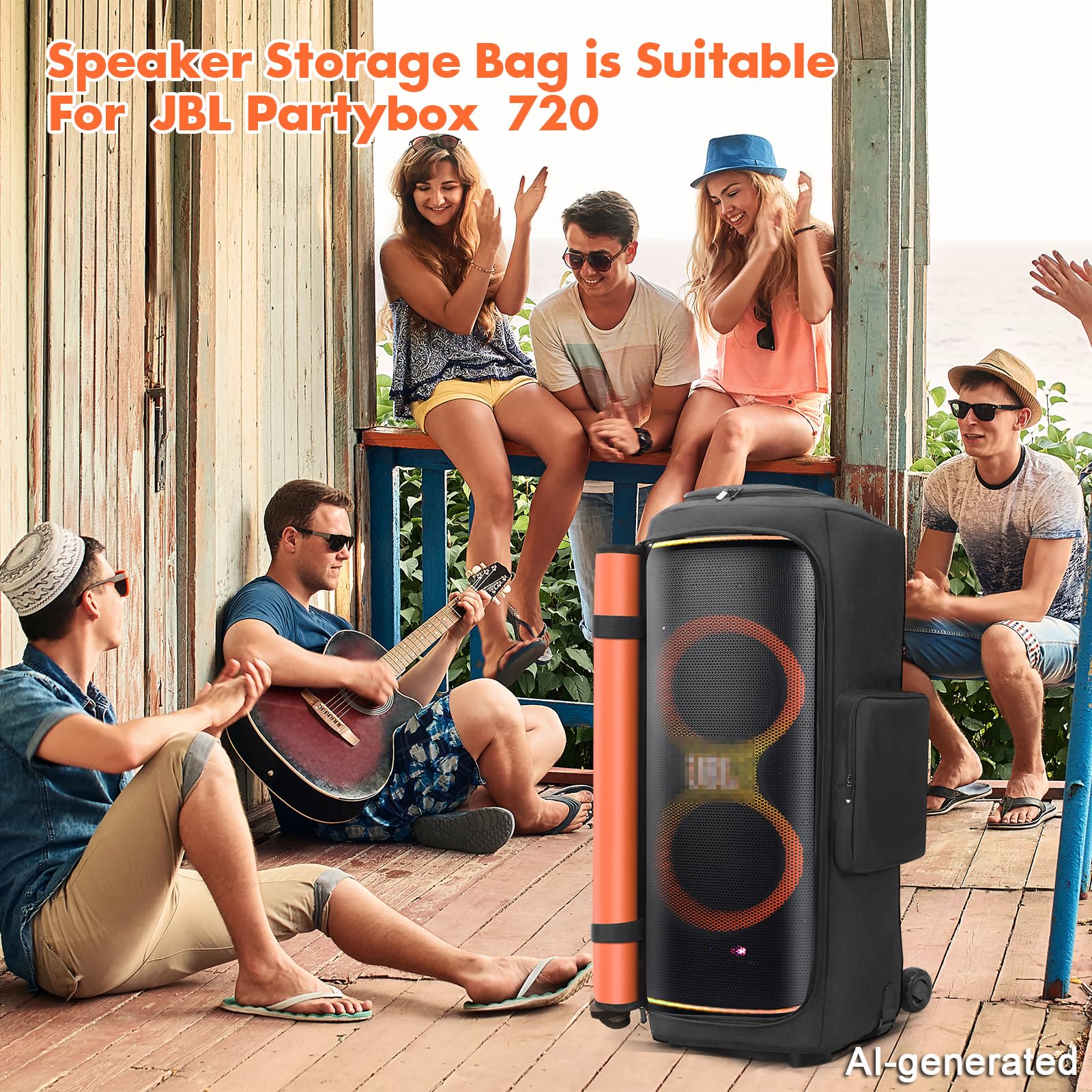 LEFOR·Z Custodia per altoparlanti compatibile con JBL PartyBox 720, custodia antipolvere per altoparlante senza fondo, adatta per JBL PartyBox 720, per viaggi all'aperto, nero + arancione, solo