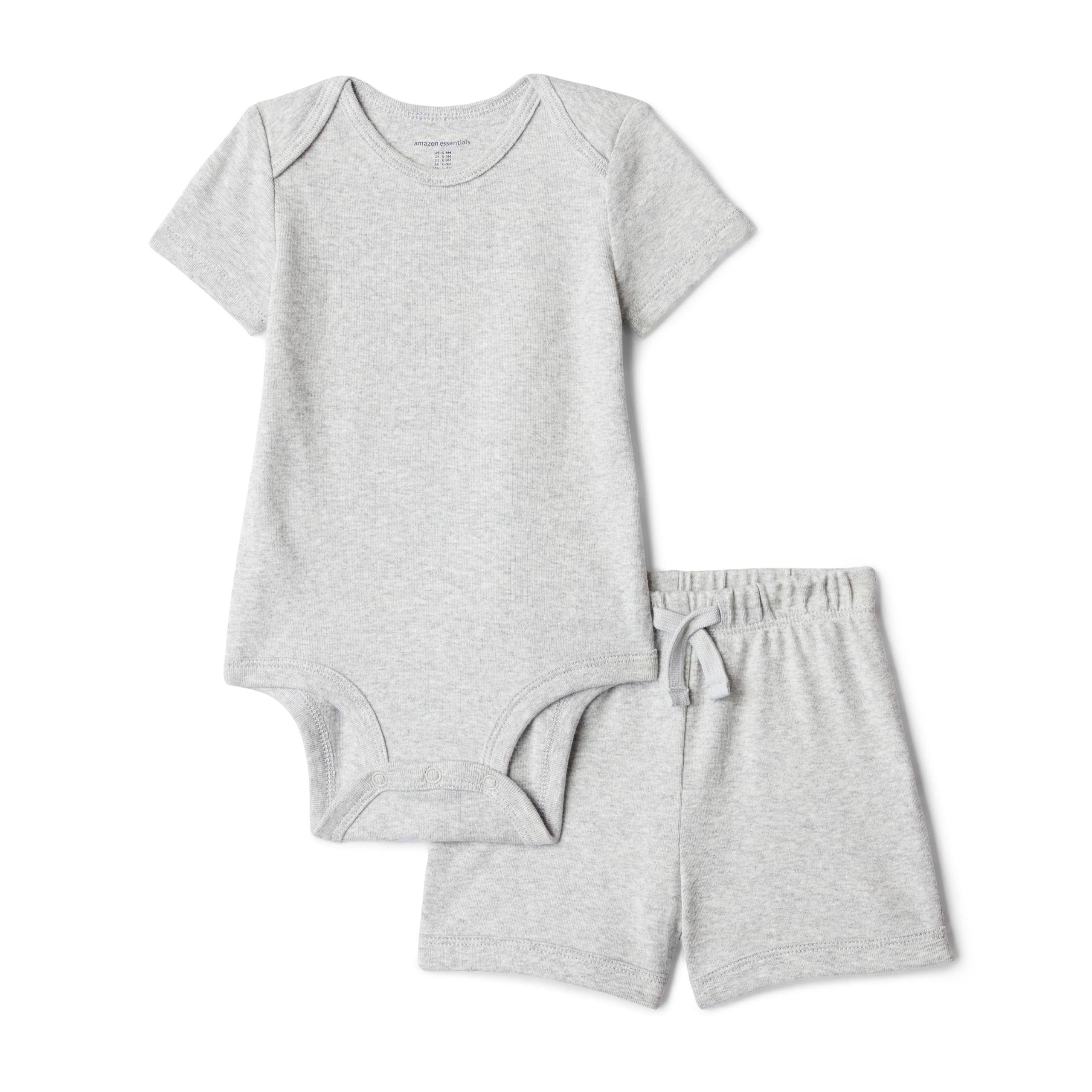 Amazon Essentials Unisex Babies' Body and Shorts Set, Light Grey Heather, 18 Months
