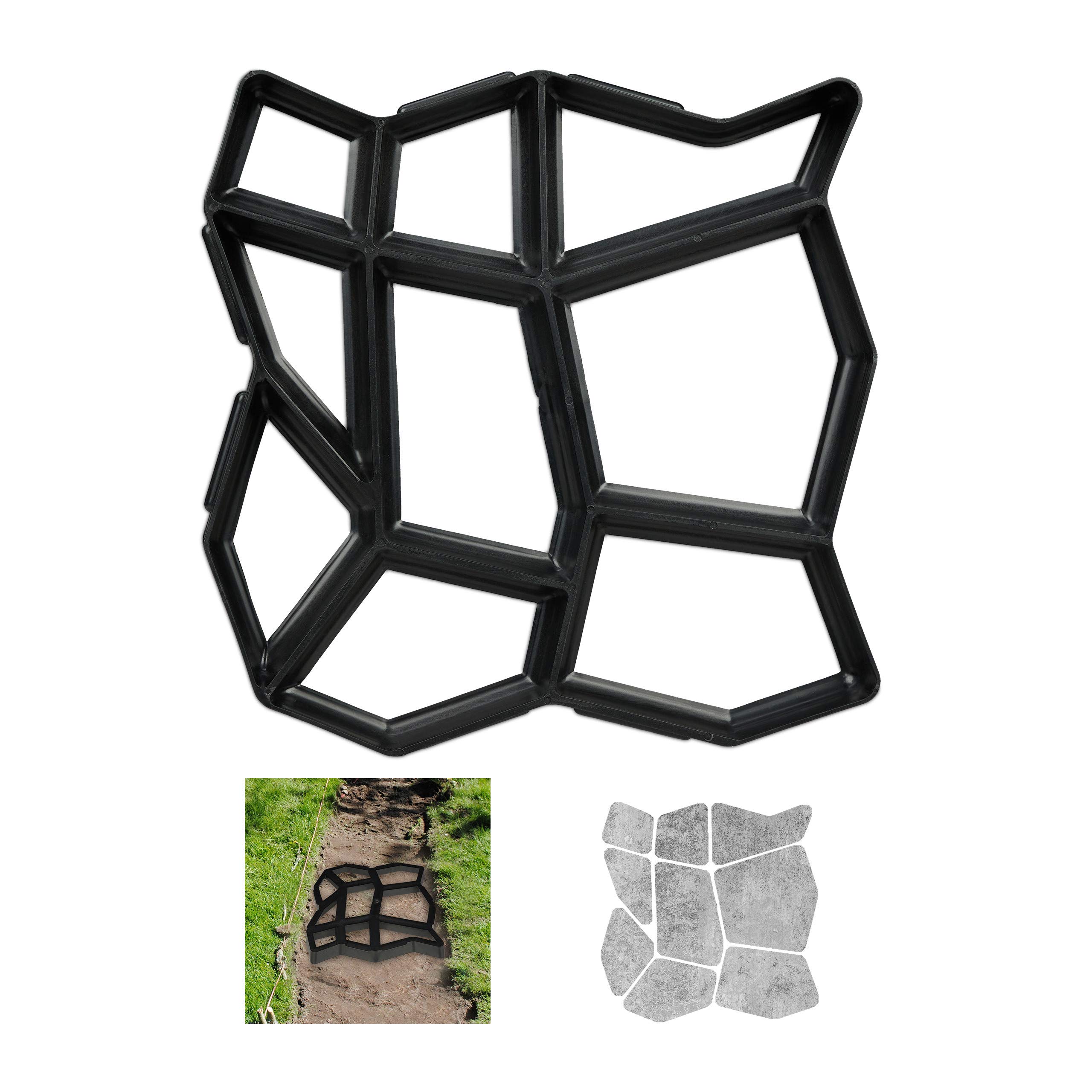 Set de 2 Moldes para Hormigón, Forma Irregular, Plantilla Cemento, Pavimentación Caminos o Entrada, 4 x 42 x 42cm, Negro