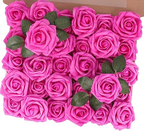 Miniatura 11 de MACTING Flores Artificiales Rosas 30PCS Tacto Real Flores Falsas con Tallo Rosa de Espuma Arcoíris para Bricolaje Ramos de Novia de Boda Centros
