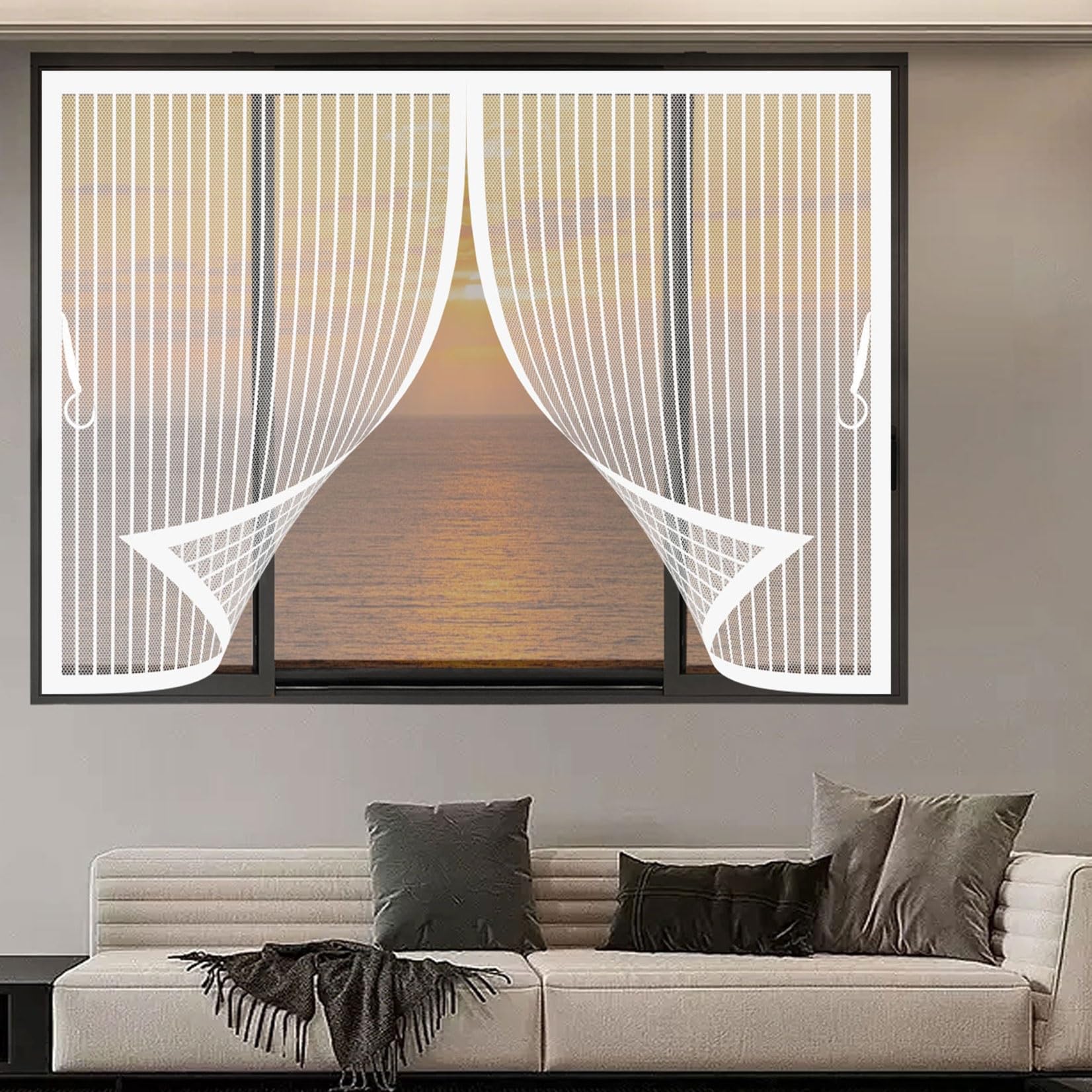 Chenmiao White Magnetic Fly Screen 114 X 114 Cm (Customizable) Heavy Duty Mesh, Keeps Bugs Out, Fy Screen For Windows, With Full Frame Magic Tape For Door Window, Patio,