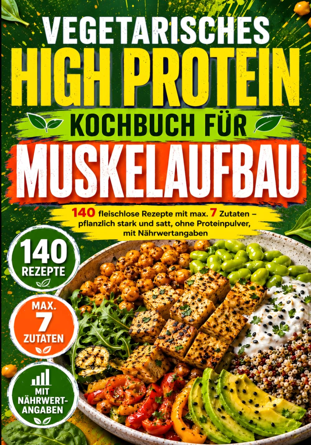 Vegetarisches High Protein Kochbuch für Muskelaufbau: 140 fleischlose Rezepte mit max. 7 Zutaten - pflanzlich stark und satt, ohne Proteinpulver, mit Nährwertangaben (High Protein Rezepte)